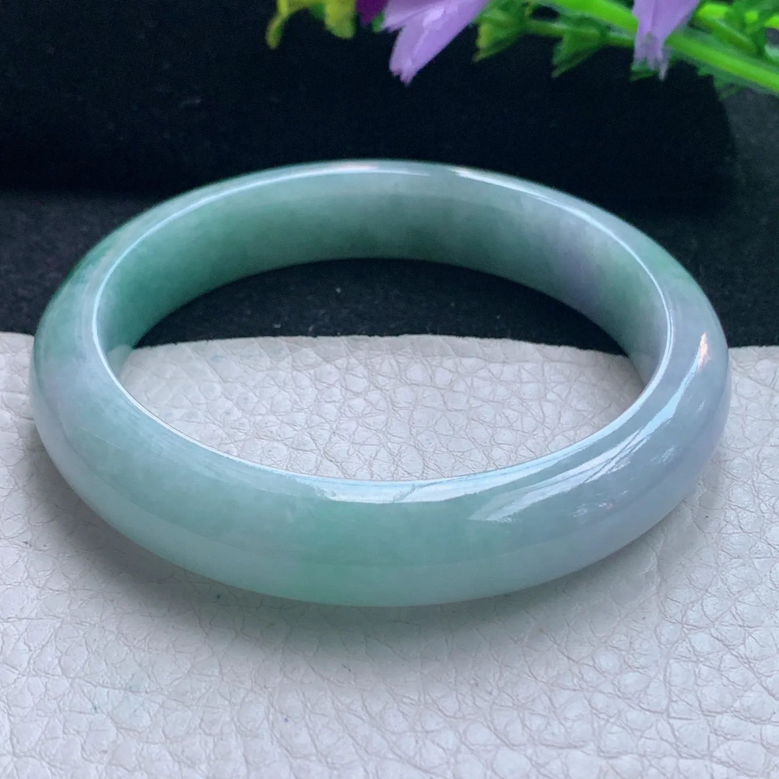 js自然光57.5*12*8.2平安镯 缅甸翡翠玉手镯飘花宽边玉手环