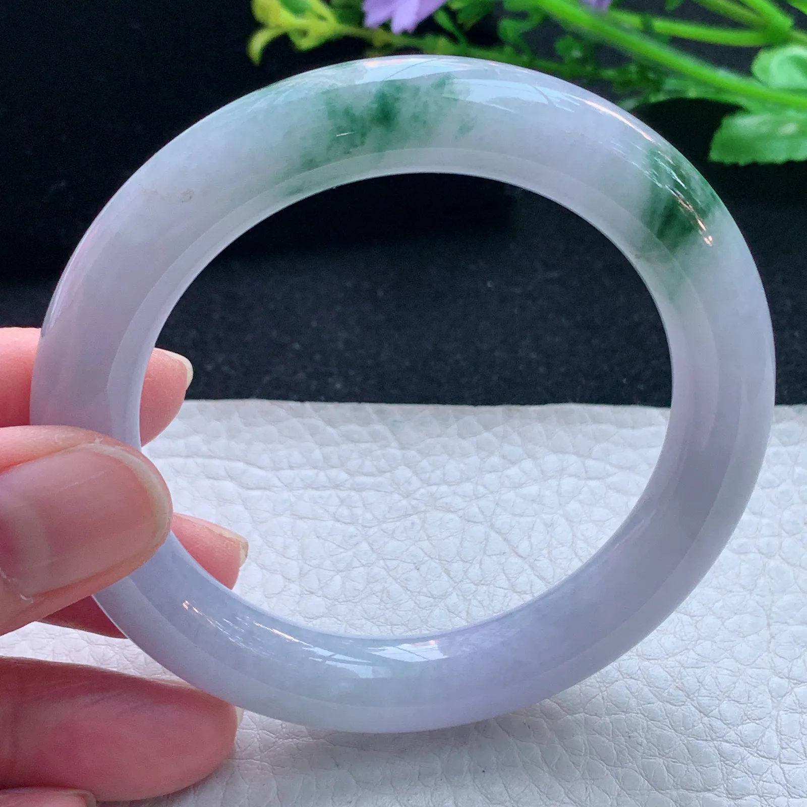 fl自然光55.5*11*10.6美人镯 缅甸翡翠玉手镯飘花圆条玉手环