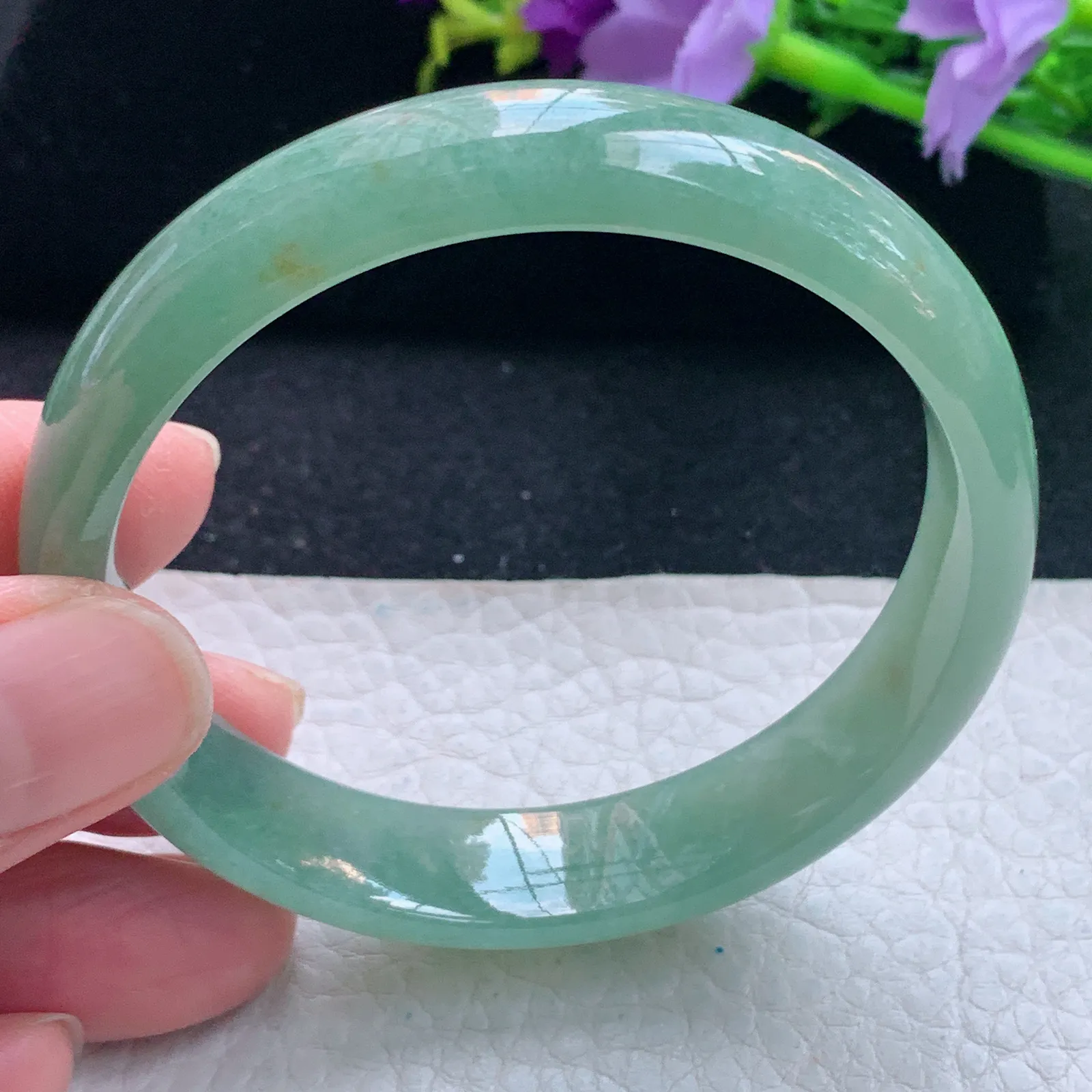 hy自然光55.5*12.2*6.3平安镯 缅甸翡翠玉手镯冰绿宽边玉手环