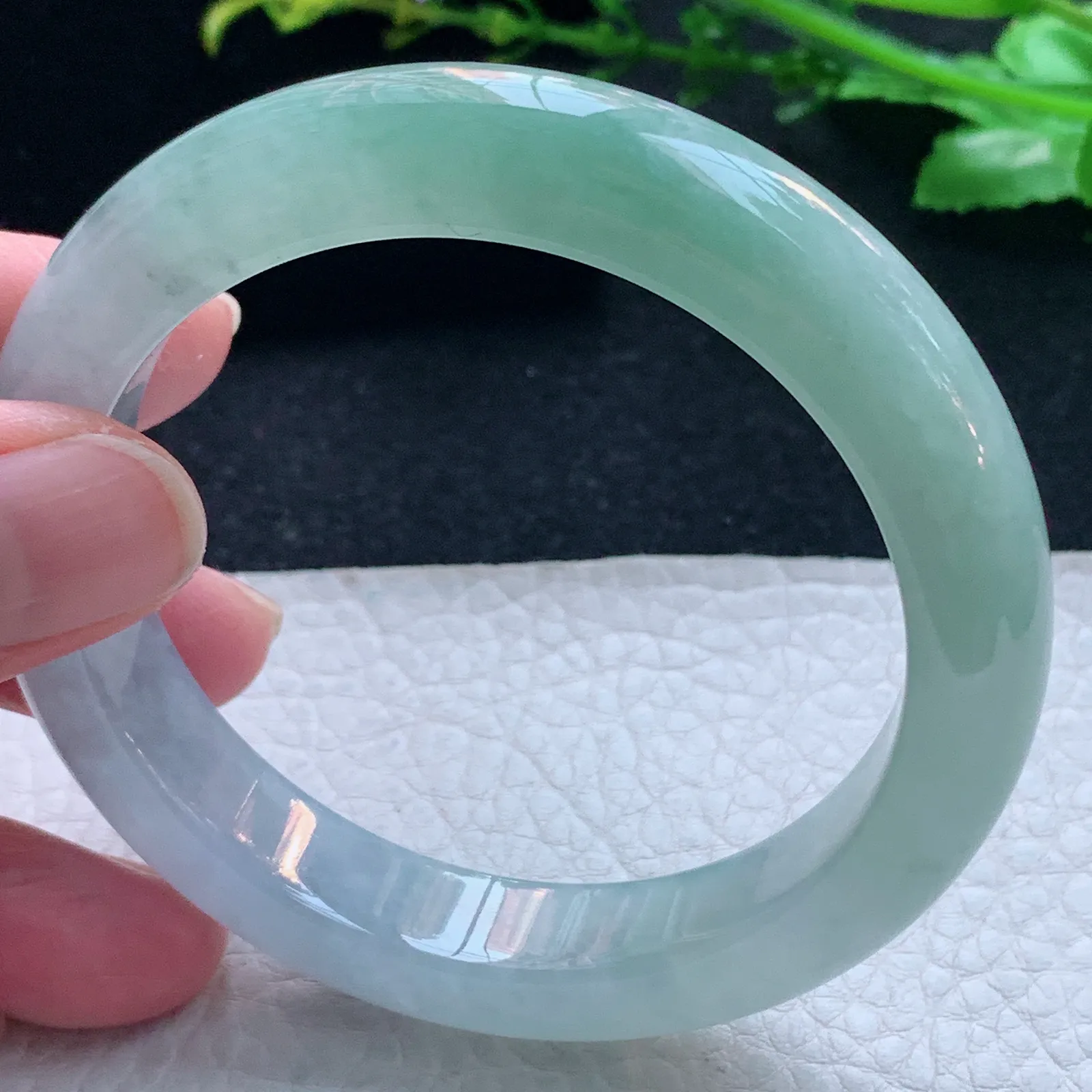 z自然光56*12*9平安镯 缅甸翡翠玉手镯清新厚装宽边玉手环