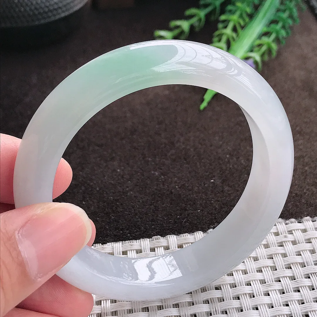 天然a货翡翠54.5/13/8.6老坑冰胶果冻冰晴手镯宽边翡翠玉手镯