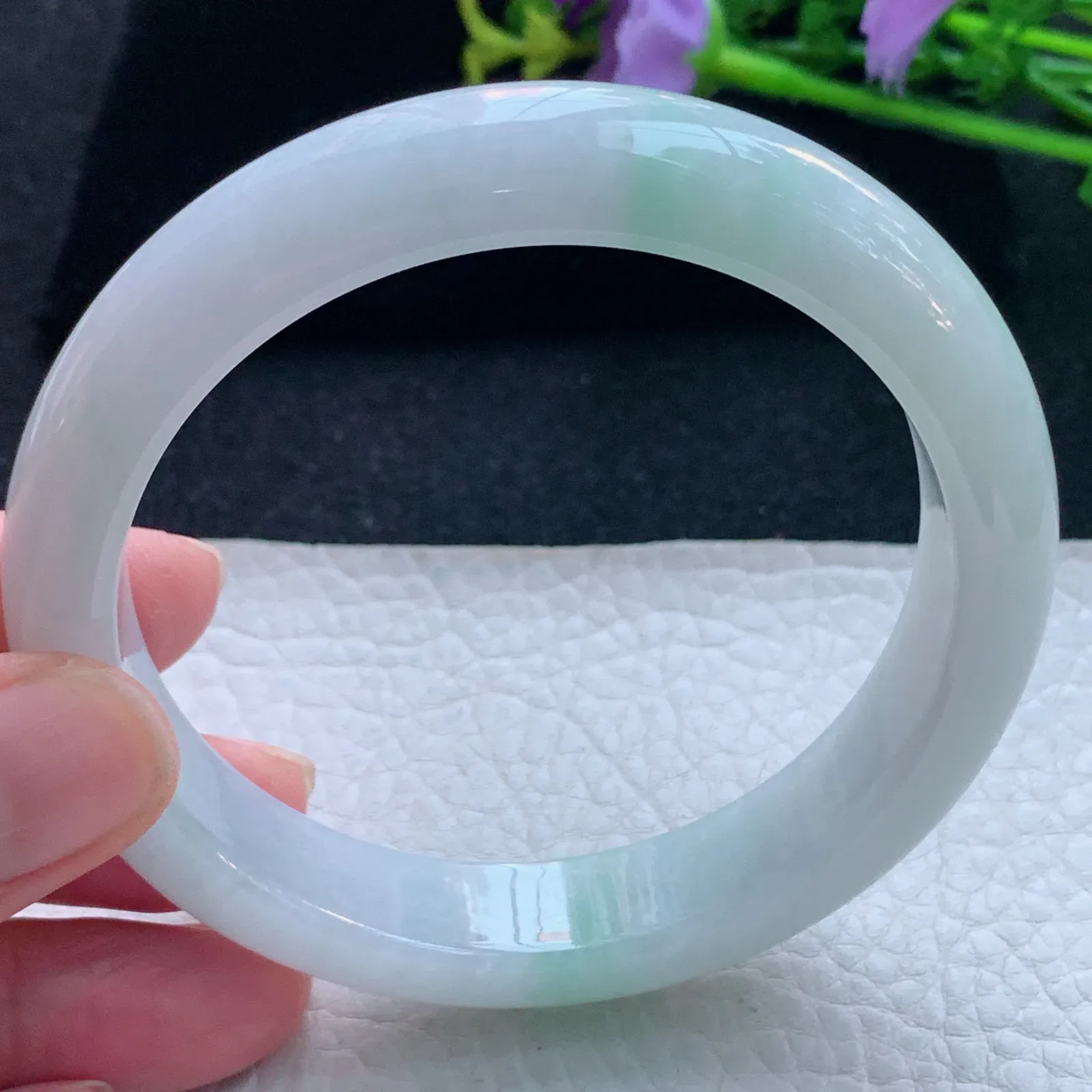 js大圈口60*12.8*8.5平安镯 缅甸翡翠玉手镯清新宽边玉手环