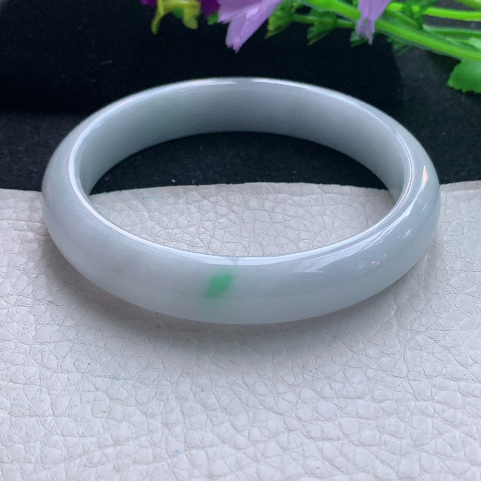 hy大圈口62*12.3*7.7平安镯 缅甸翡翠玉手镯飘绿大气宽边玉手环