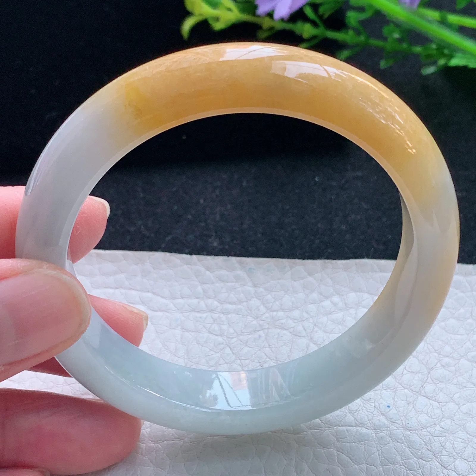 z自然光55*12.3*8.2平安镯 缅甸翡翠玉手镯双彩招财玉手环