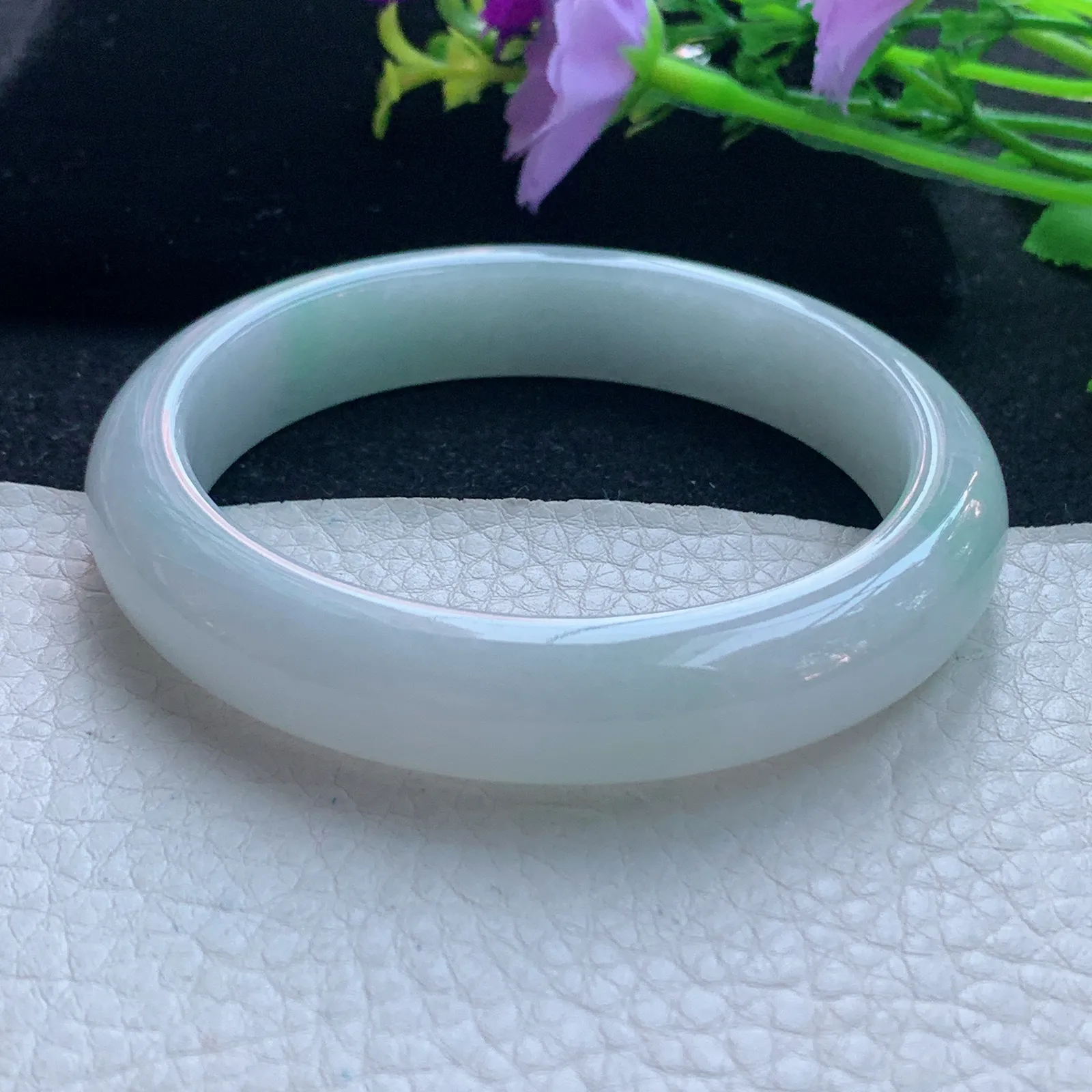 js大圈口60*12.8*8.5平安镯 缅甸翡翠玉手镯清新宽边玉手环