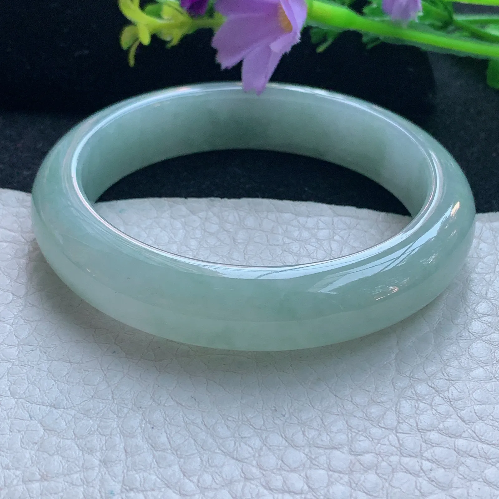 js自然光56*12.8*8.3平安镯 缅甸翡翠玉手镯清新宽边玉手环