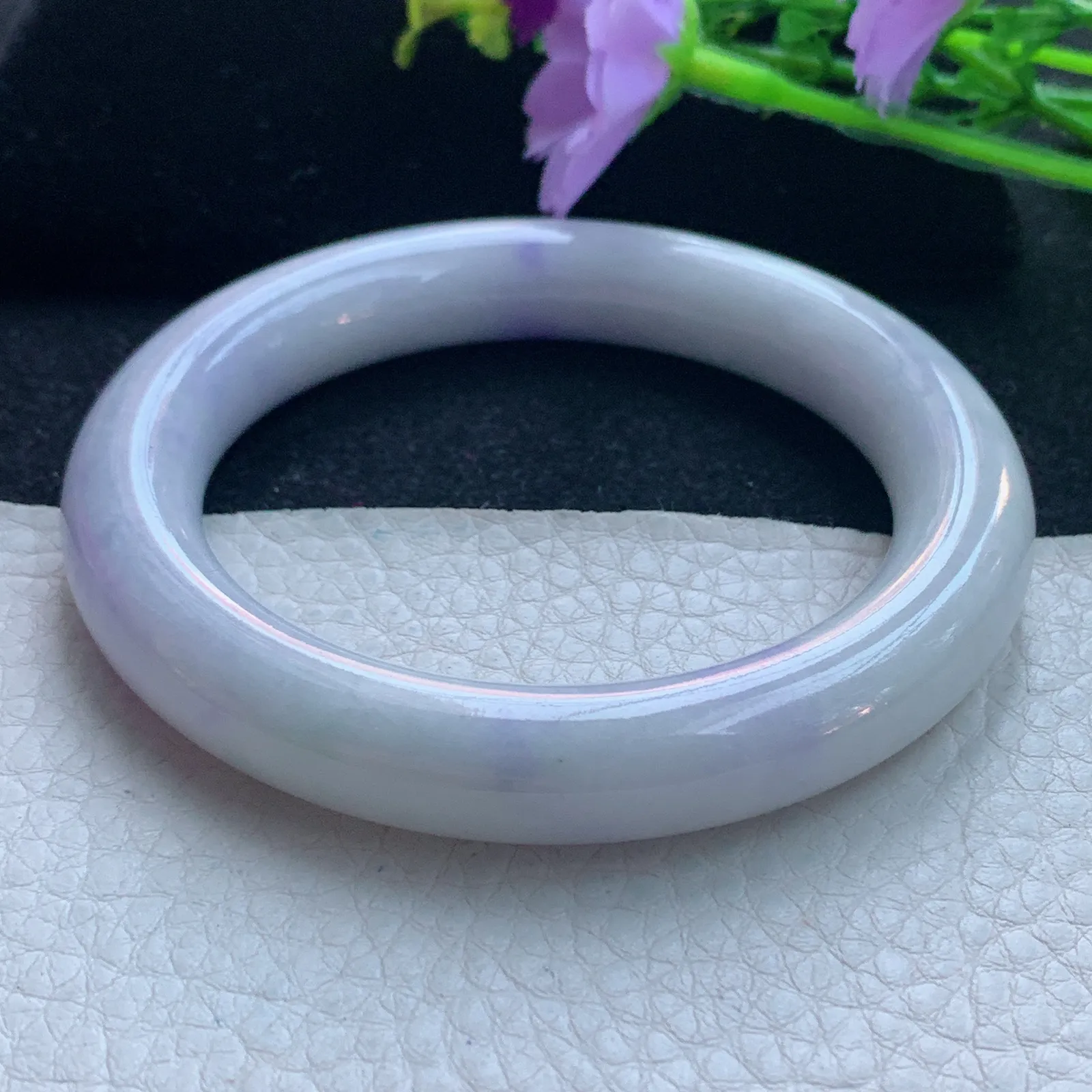 xx自然光57*11.2胖圆镯 缅甸翡翠玉手镯飘紫圆条玉手环 美人镯