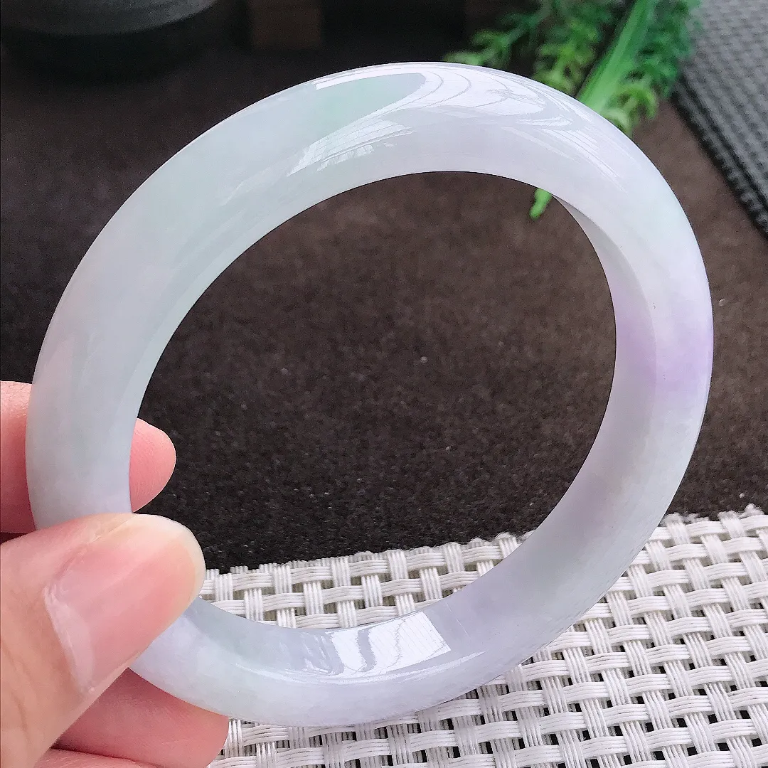 天然a货翡翠62.5/12.1/9.6老坑秀气冰润紫罗兰手镯宽边翡翠玉手镯
