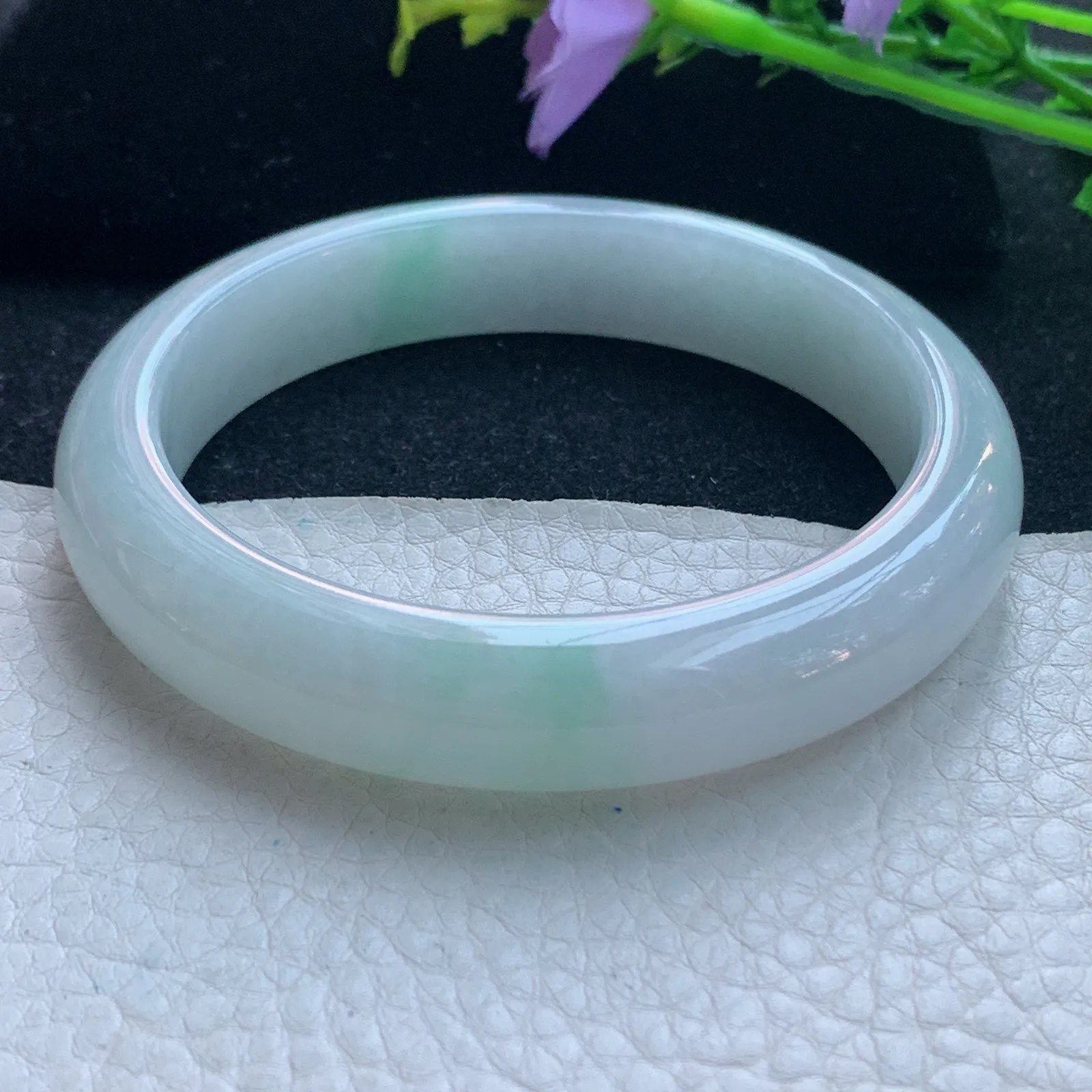 js大圈口60*12.8*8.5平安镯 缅甸翡翠玉手镯清新宽边玉手环