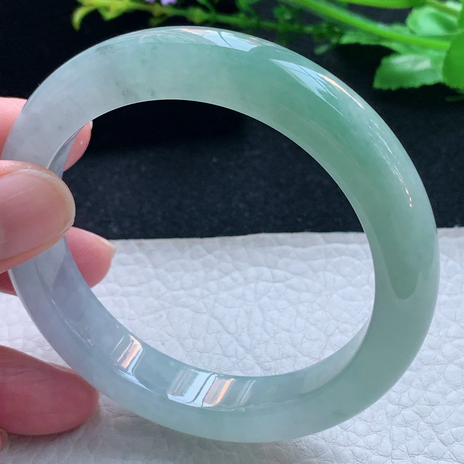 z自然光56*12*9平安镯 缅甸翡翠玉手镯清新厚装宽边玉手环