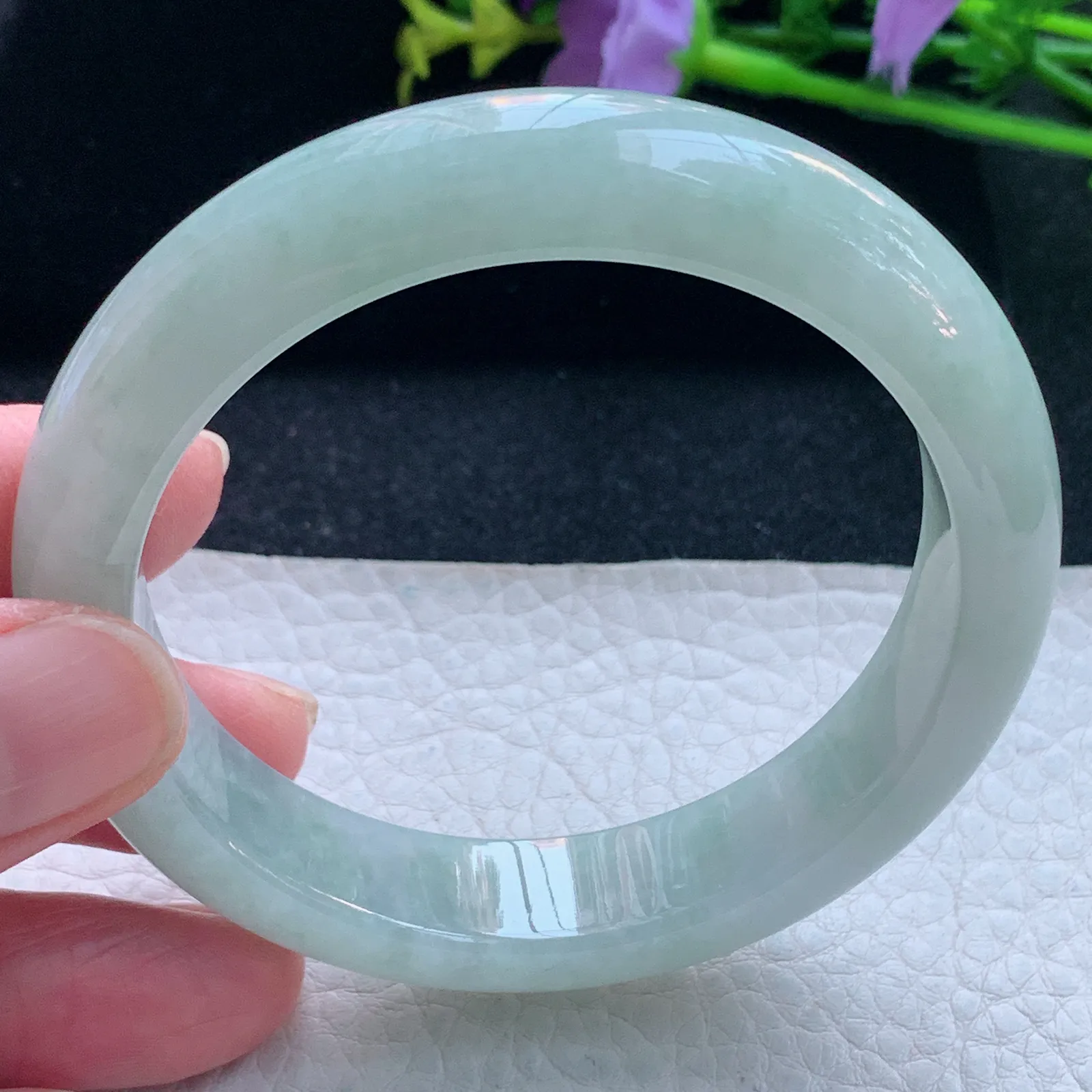 js自然光56*12.8*8.3平安镯 缅甸翡翠玉手镯清新宽边玉手环