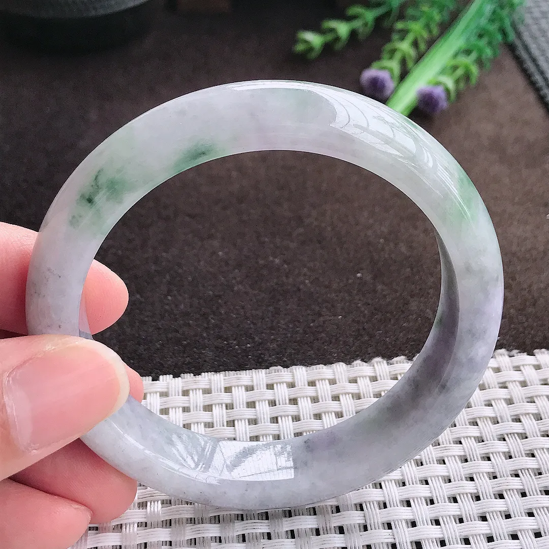 天然a货翡翠57.5/12.5/8.3老坑温润特色飘花手镯宽边翡翠玉手镯