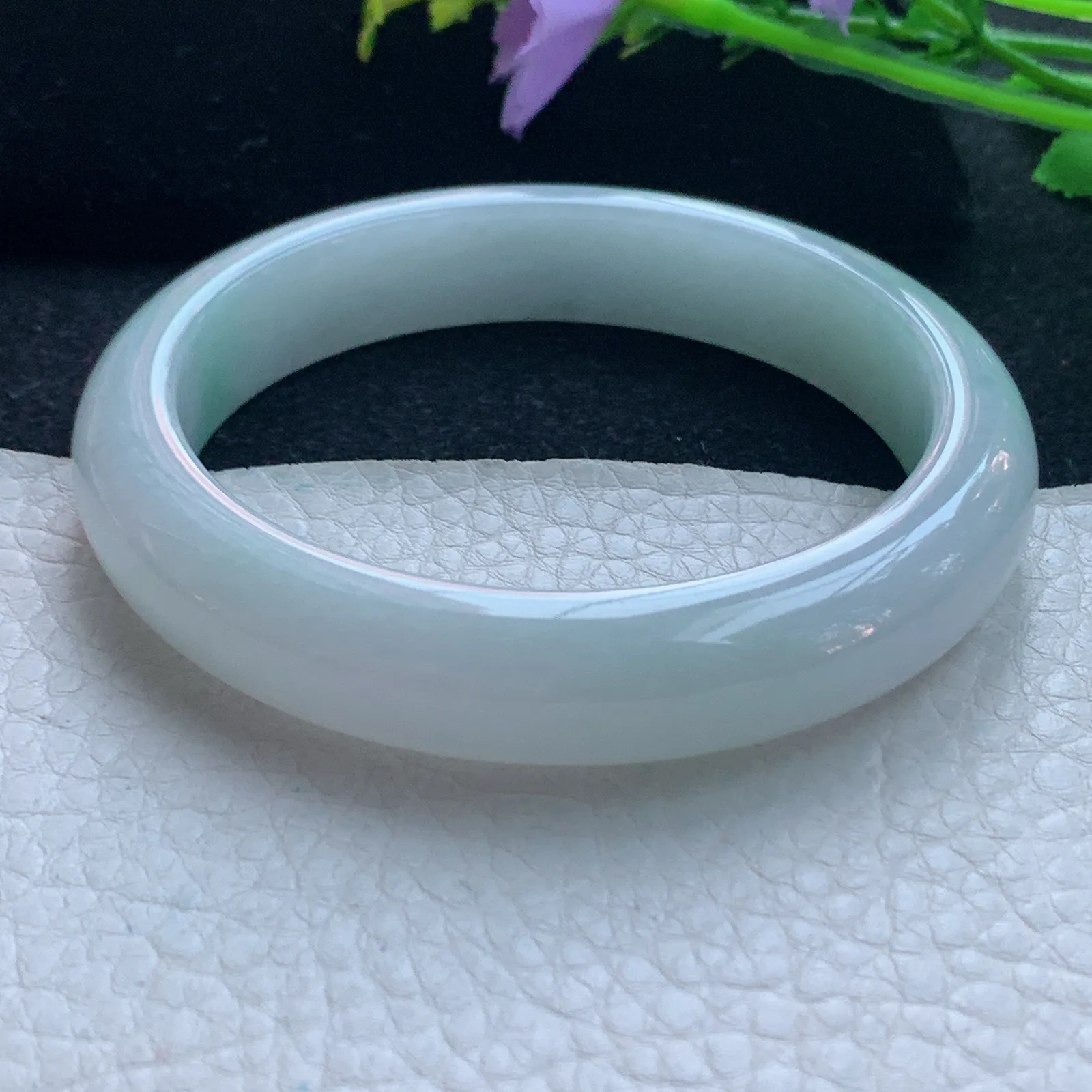 js大圈口60*12.8*8.5平安镯 缅甸翡翠玉手镯清新宽边玉手环