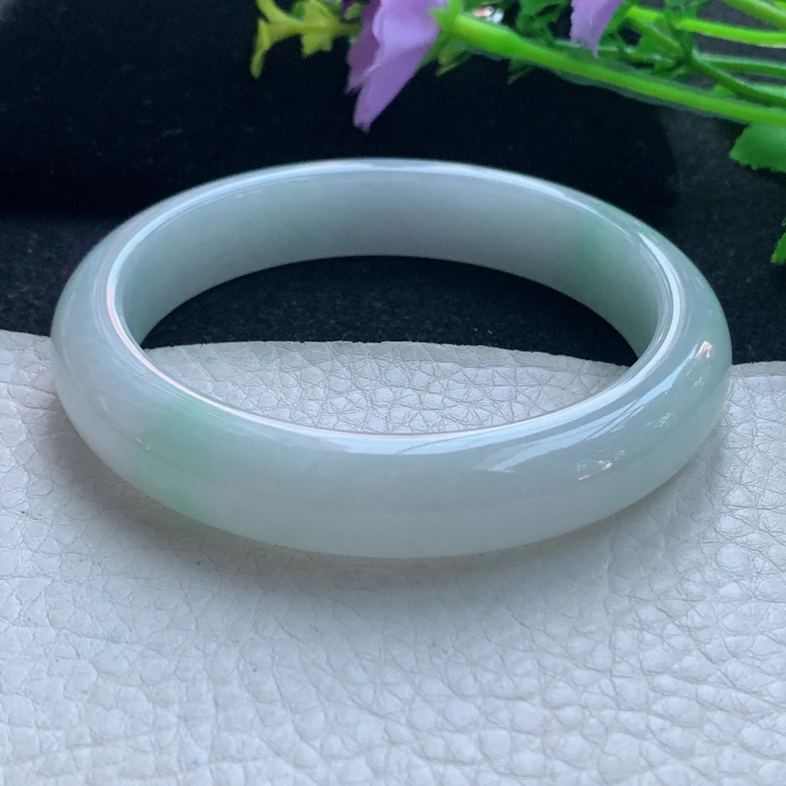 js大圈口60*12.8*8.5平安镯 缅甸翡翠玉手镯清新宽边玉手环