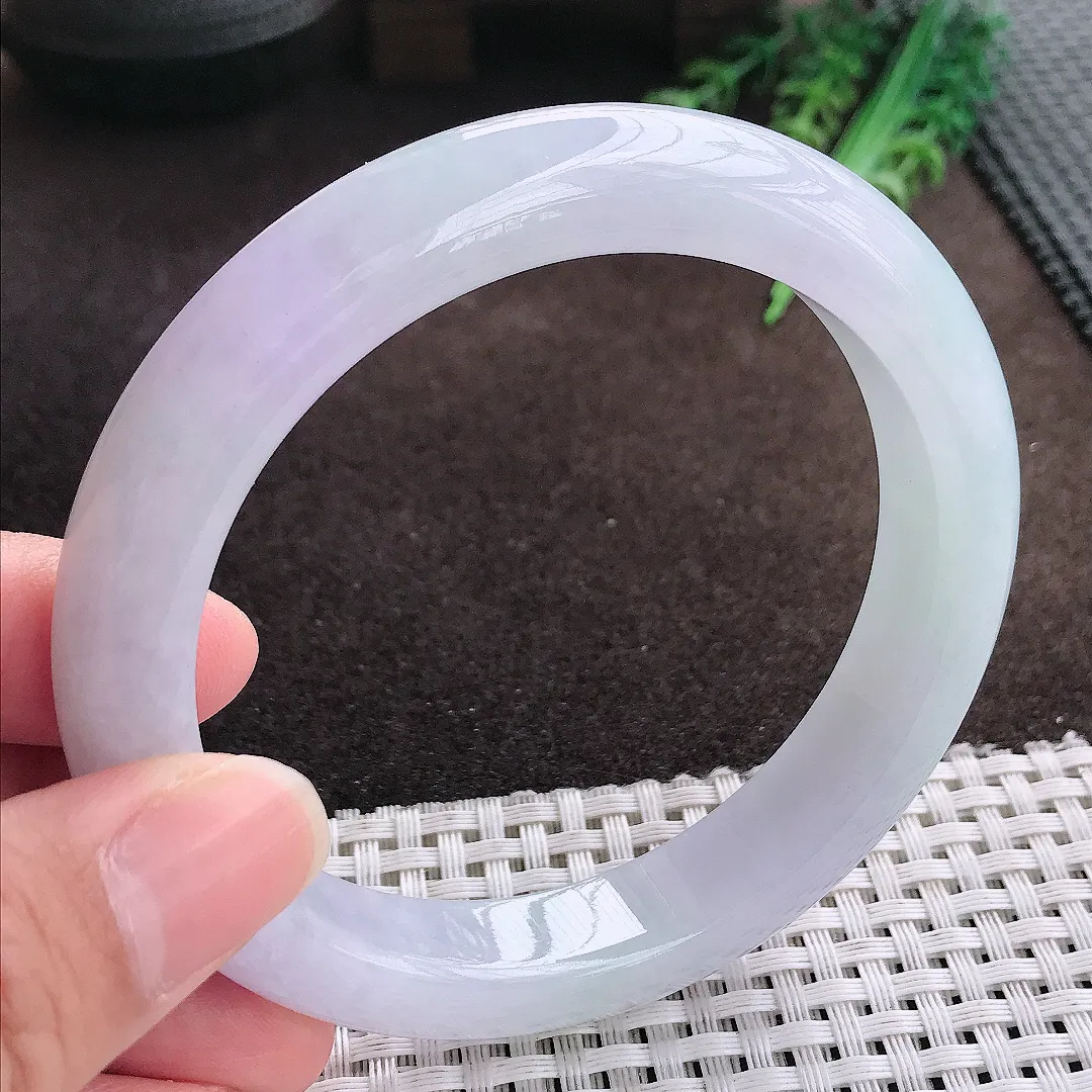 天然a货翡翠62.5/12.1/9.6老坑秀气冰润紫罗兰手镯宽边翡翠玉手镯