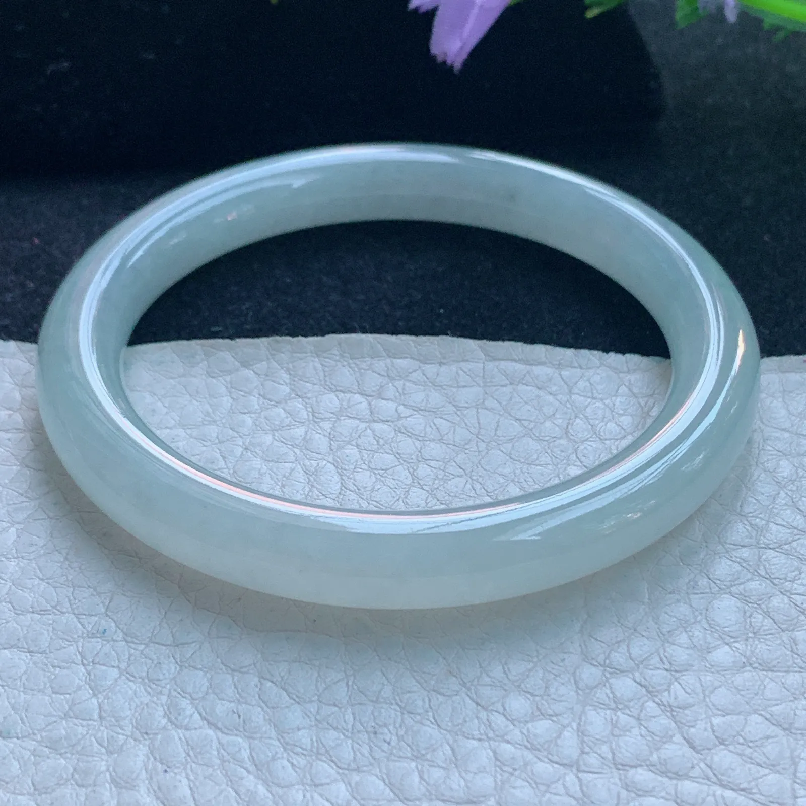 n自然光54*8.2*8.3美人镯 缅甸翡翠玉手镯白月光圆条玉手环 叮当镯