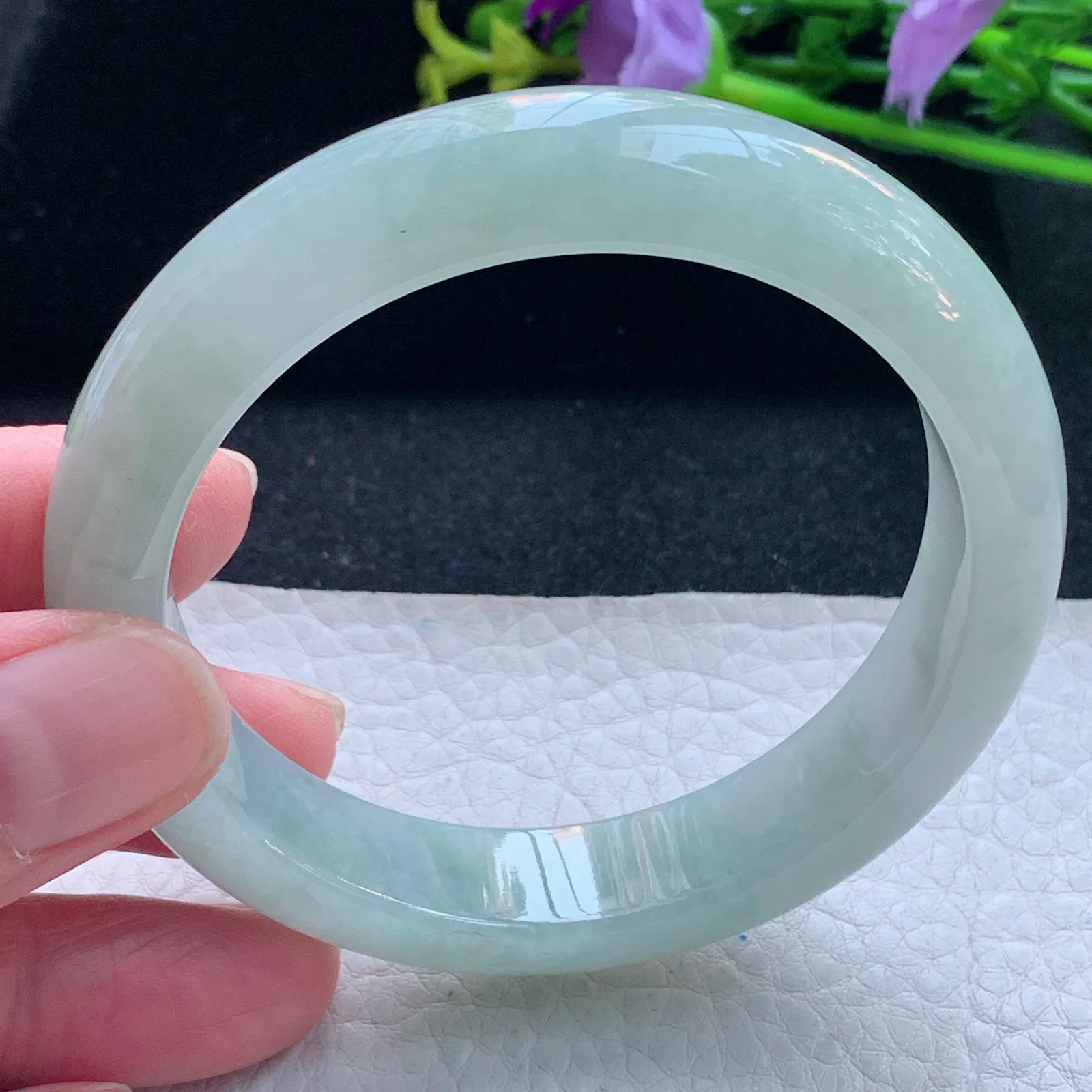 js自然光56*12.8*8.3平安镯 缅甸翡翠玉手镯清新宽边玉手环