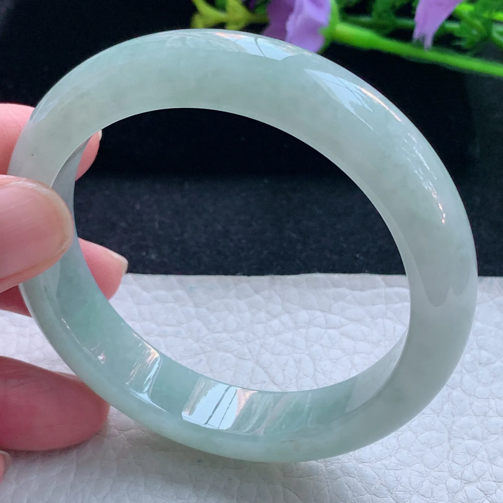 js自然光56*12.8*8.3平安镯 缅甸翡翠玉手镯清新宽边玉手环