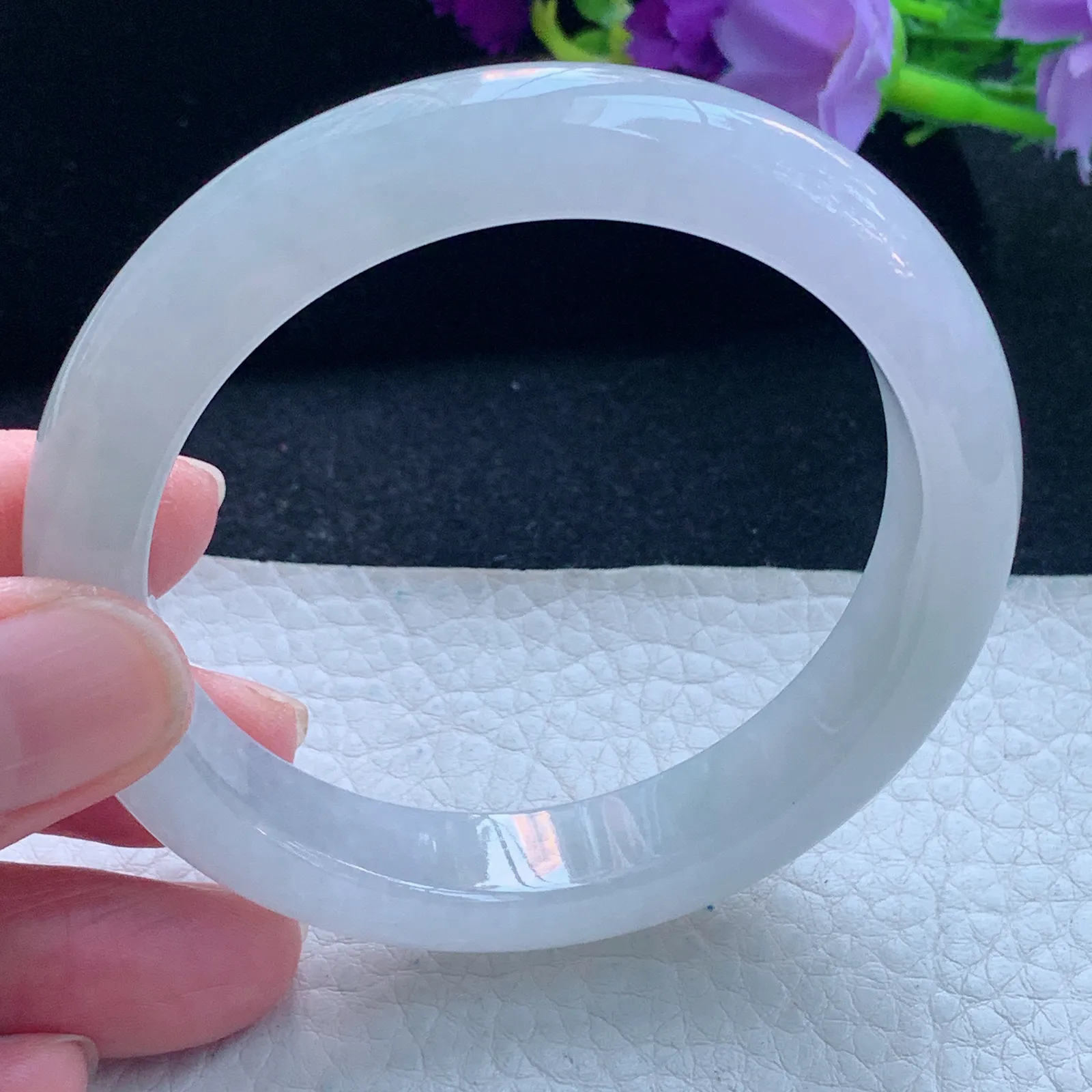 nc自然光55.5*11.0*8平安镯 缅甸翡翠玉手镯冰起光宽边玉手环 美人镯