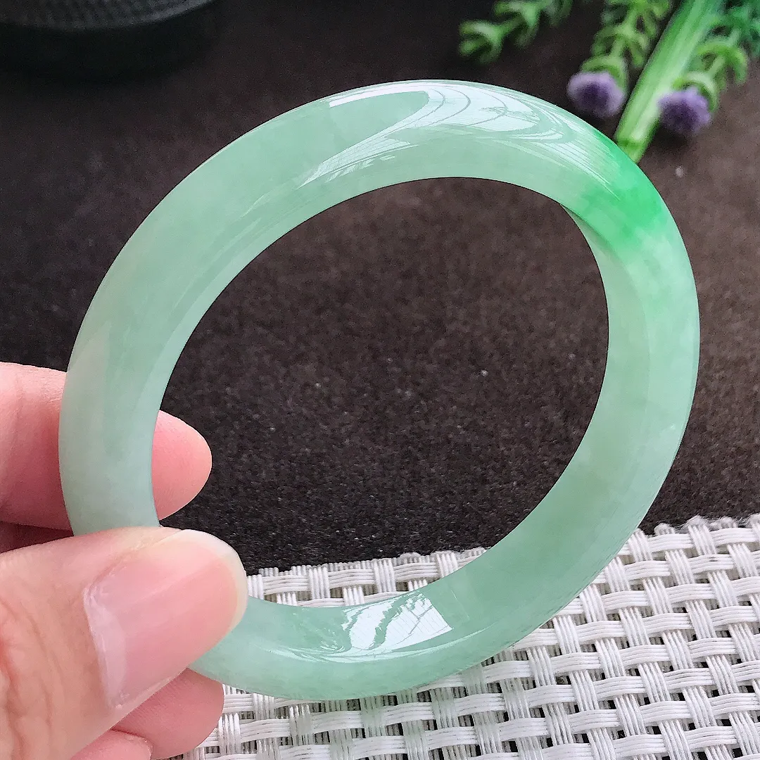 天然a货翡翠55.5/11/8.2老坑冰润冰晴绿手镯宽边翡翠玉手镯