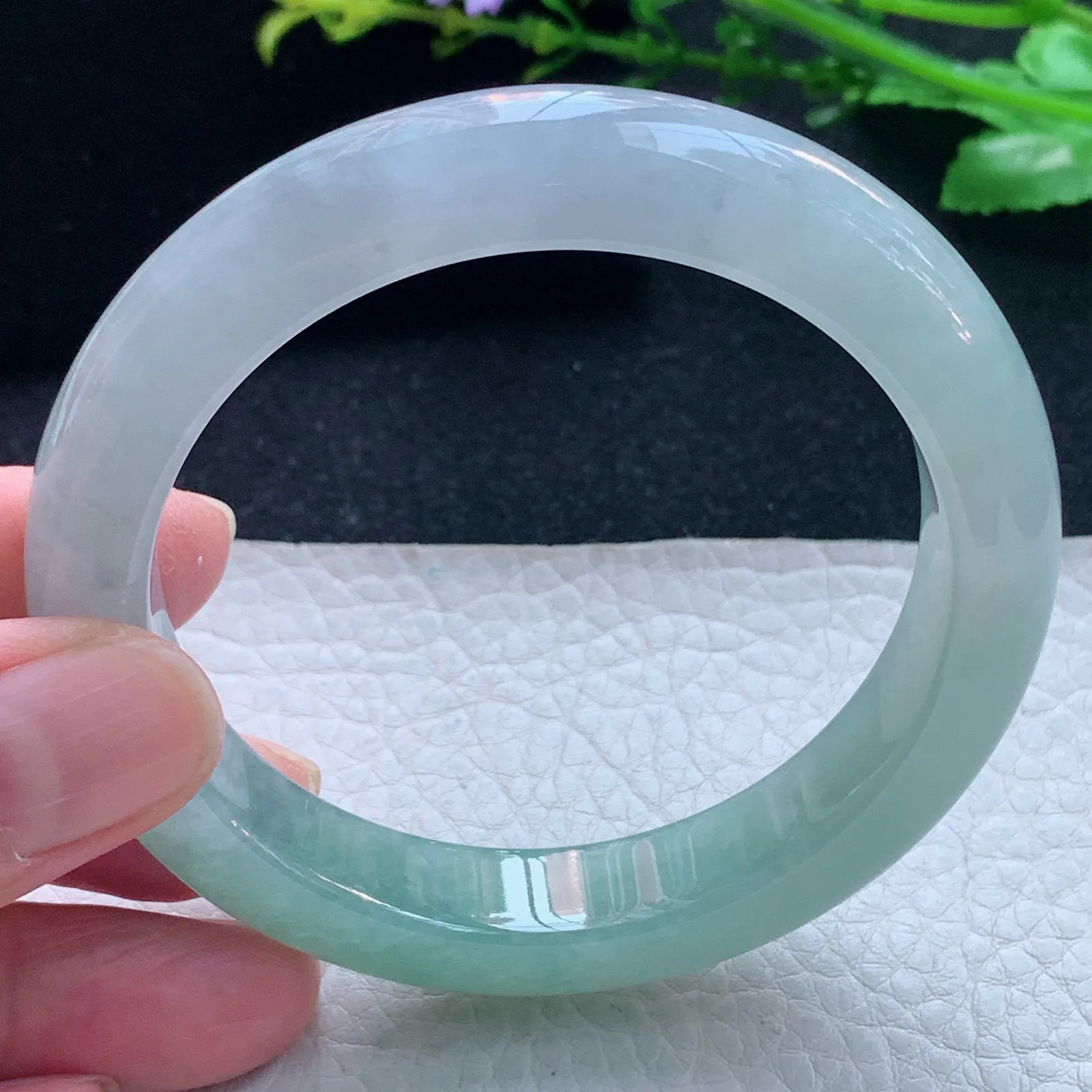 z自然光56*12*9平安镯 缅甸翡翠玉手镯清新厚装宽边玉手环