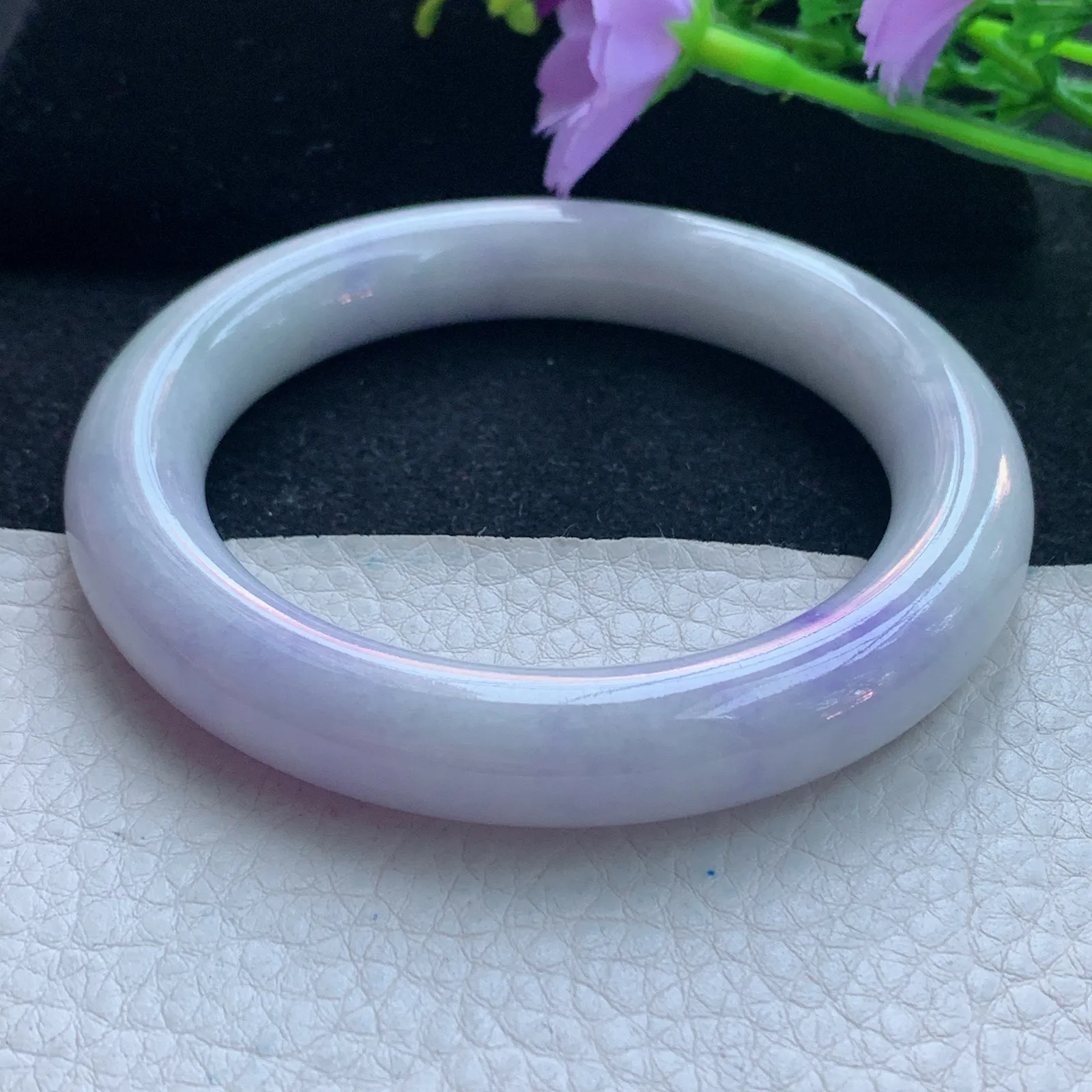 xx自然光57*11.2胖圆镯 缅甸翡翠玉手镯飘紫圆条玉手环 美人镯