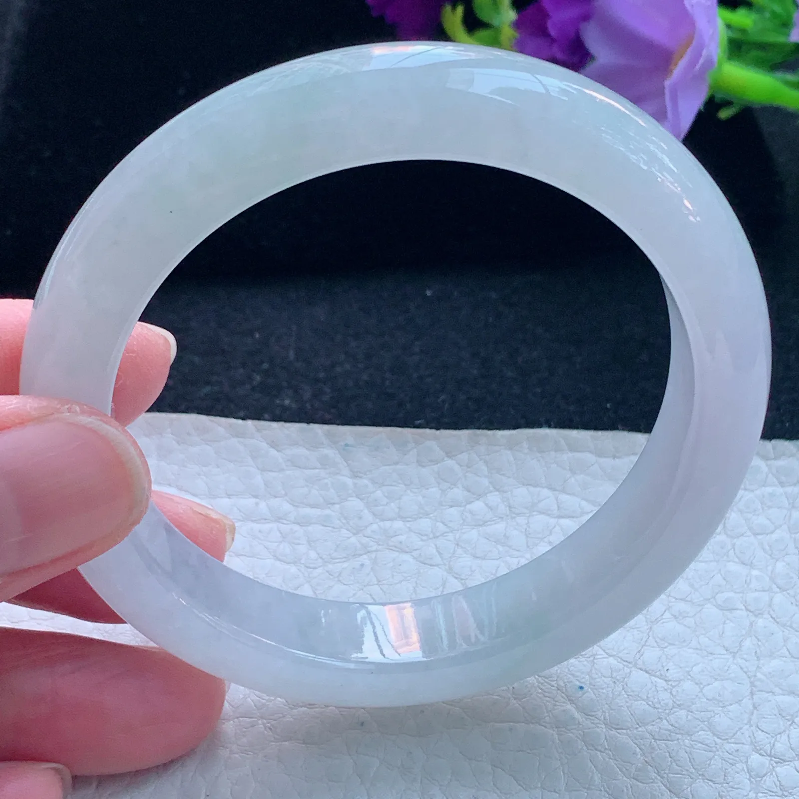 nc自然光55.5*11.0*8平安镯 缅甸翡翠玉手镯冰起光宽边玉手环 美人镯