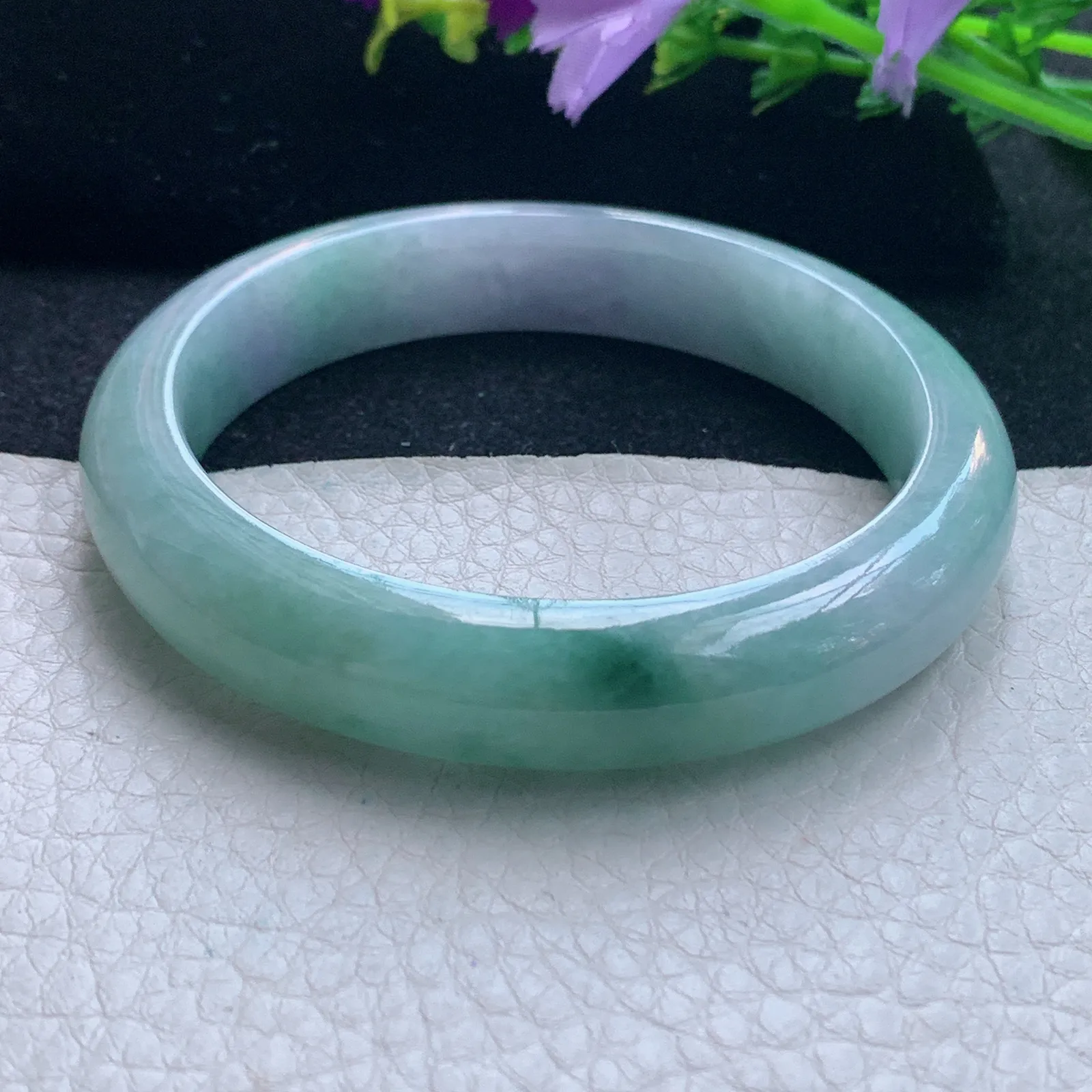 js自然光57.5*12*8.2平安镯 缅甸翡翠玉手镯飘花宽边玉手环