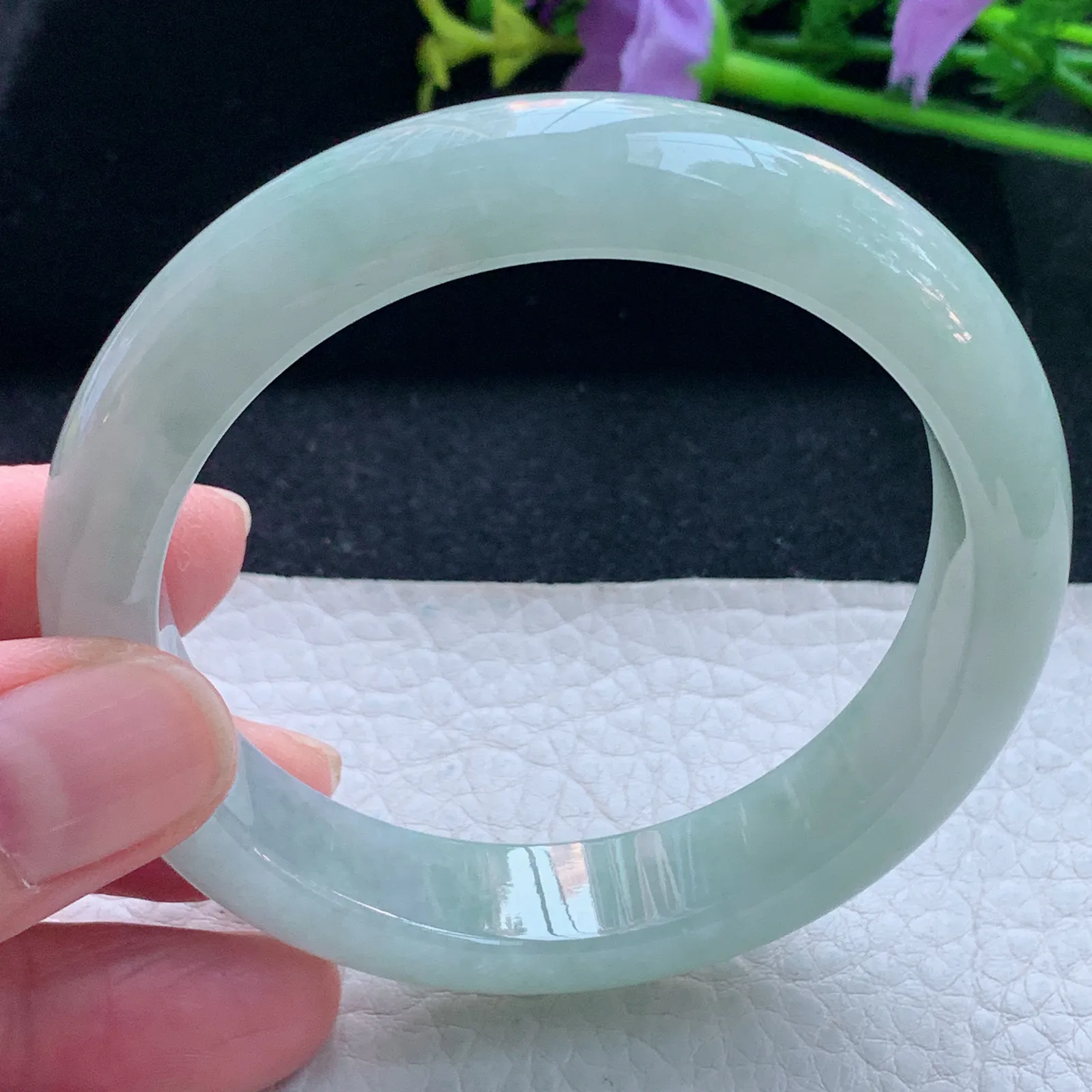 js自然光56*12.8*8.3平安镯 缅甸翡翠玉手镯清新宽边玉手环