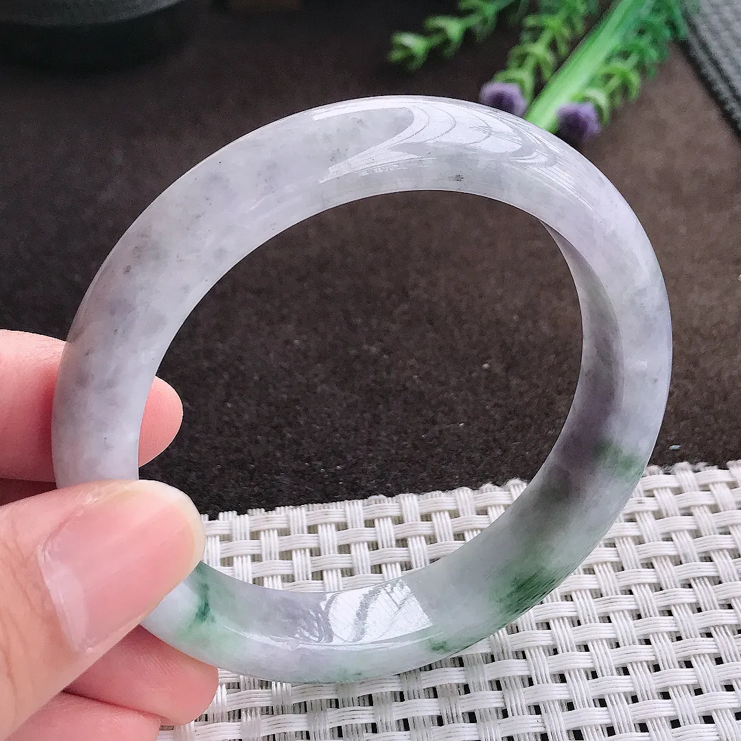 天然a货翡翠57.5/12.5/8.3老坑温润特色飘花手镯宽边翡翠玉手镯