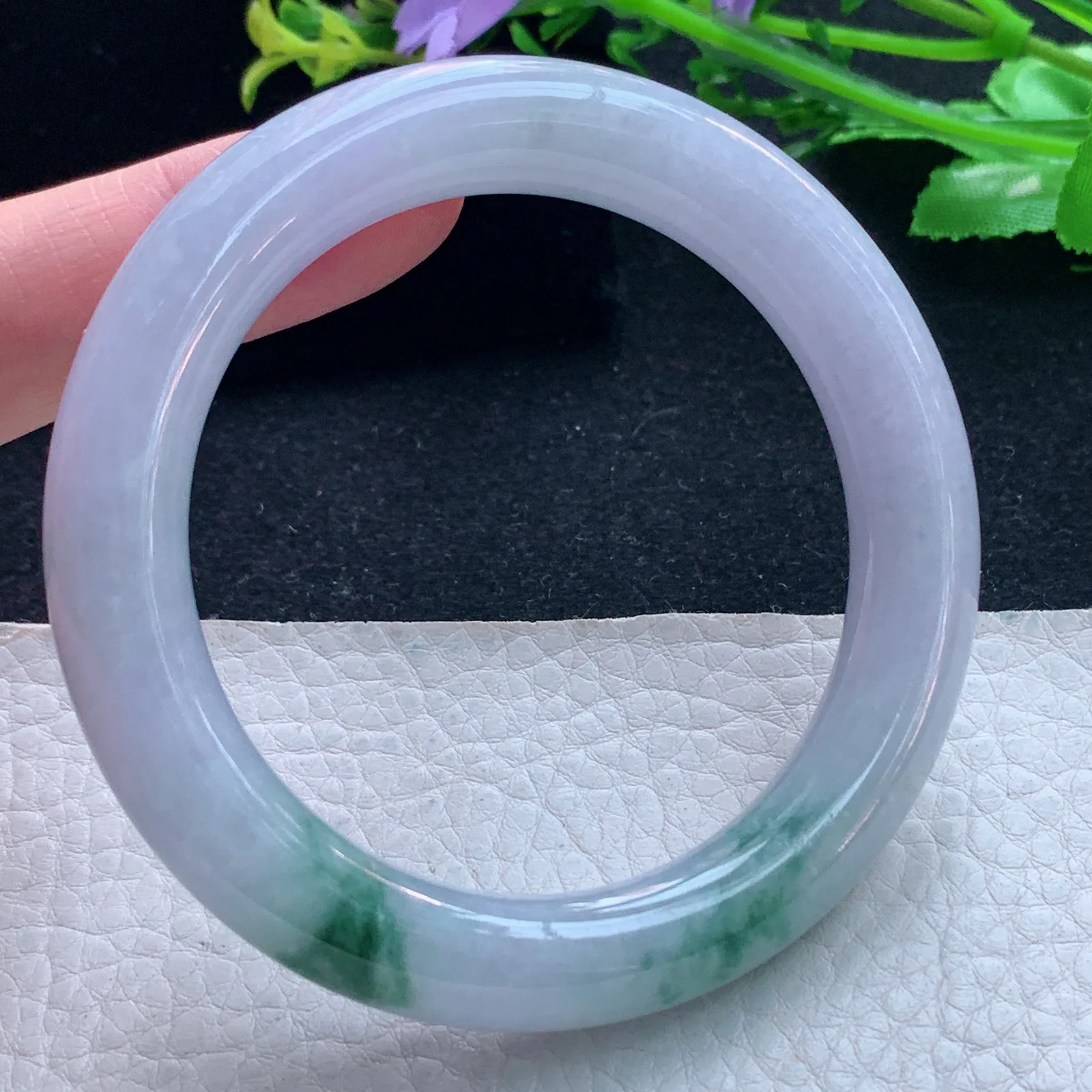 fl自然光55.5*11*10.6美人镯 缅甸翡翠玉手镯飘花圆条玉手环