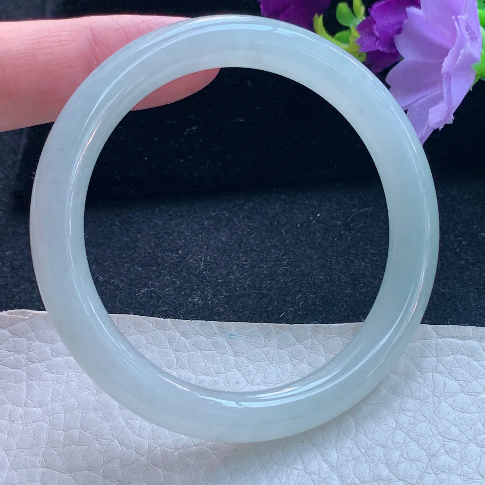 n自然光54*8.2*8.3美人镯 缅甸翡翠玉手镯白月光圆条玉手环 叮当镯