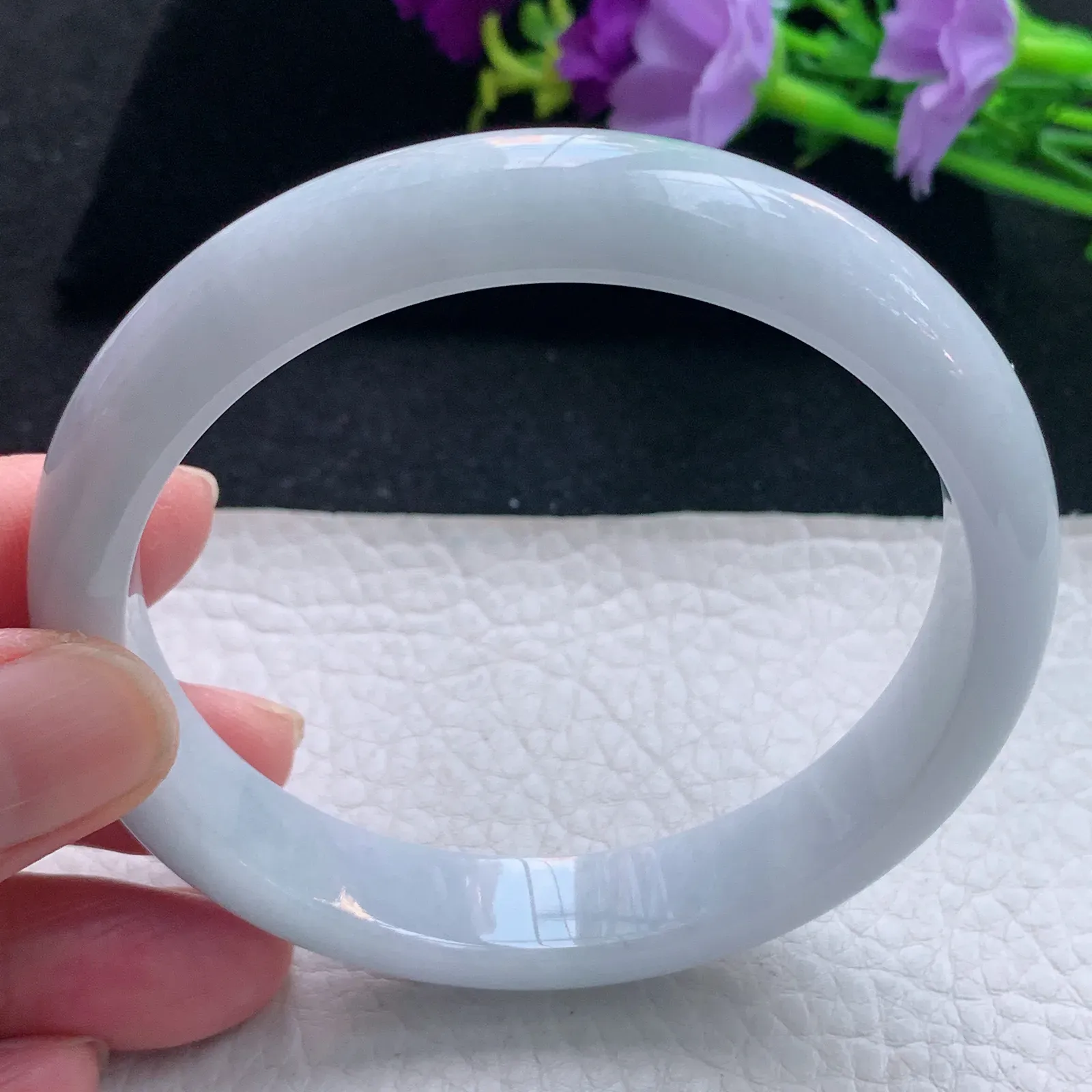 hy大圈口62*12.3*7.7平安镯 缅甸翡翠玉手镯飘绿大气宽边玉手环