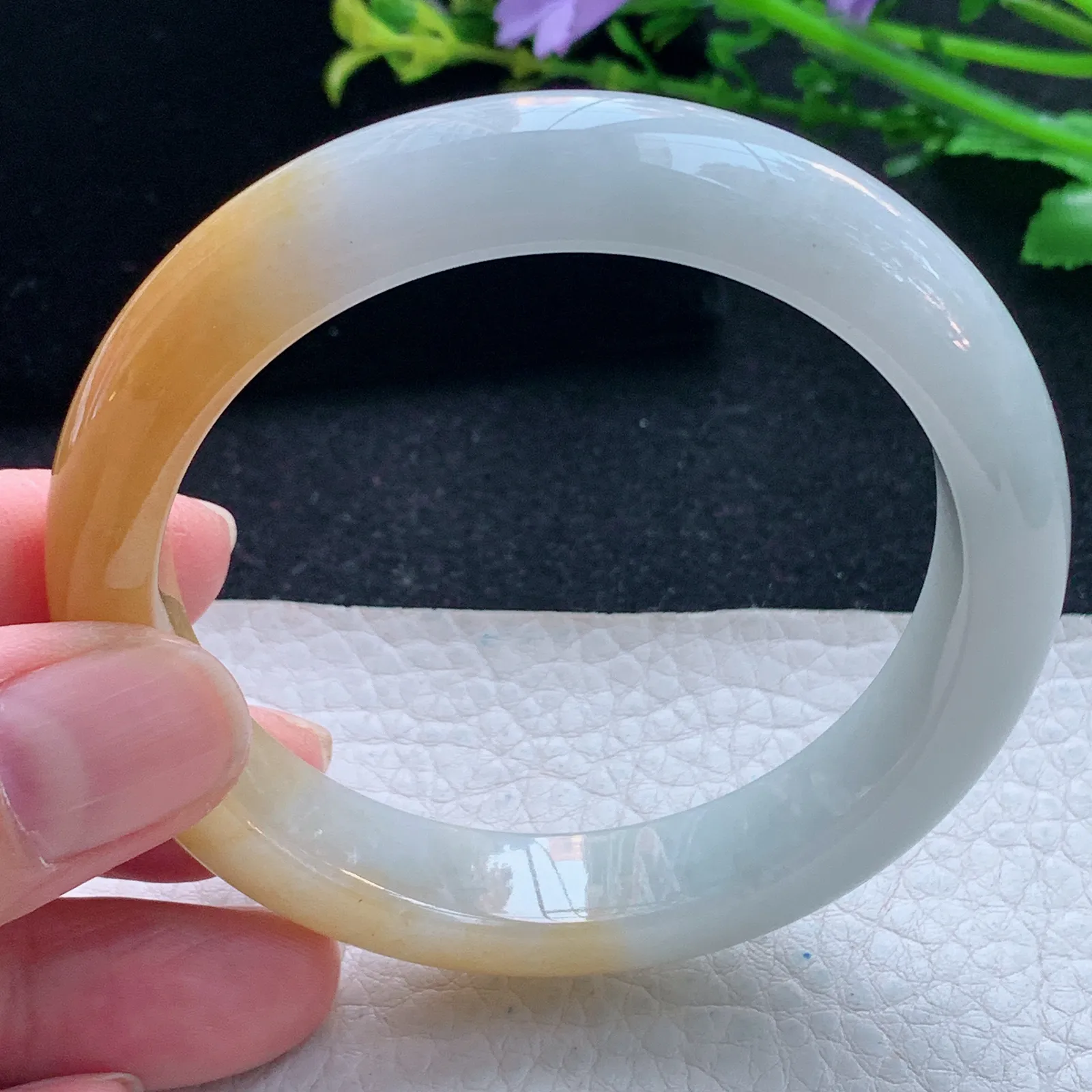 z自然光55*12.3*8.2平安镯 缅甸翡翠玉手镯双彩招财玉手环