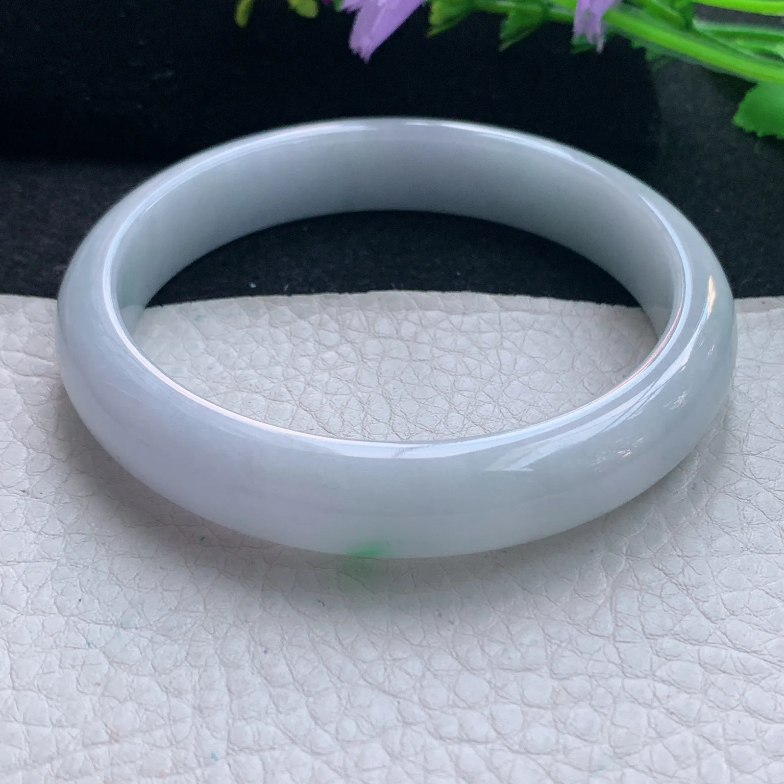 hy大圈口62*12.3*7.7平安镯 缅甸翡翠玉手镯飘绿大气宽边玉手环