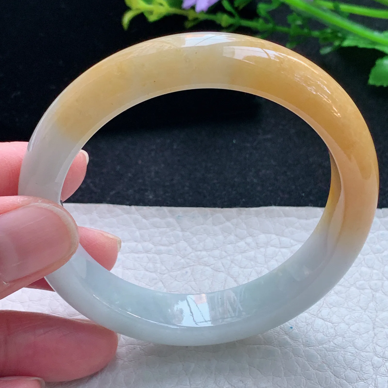 z自然光55*12.3*8.2平安镯 缅甸翡翠玉手镯双彩招财玉手环