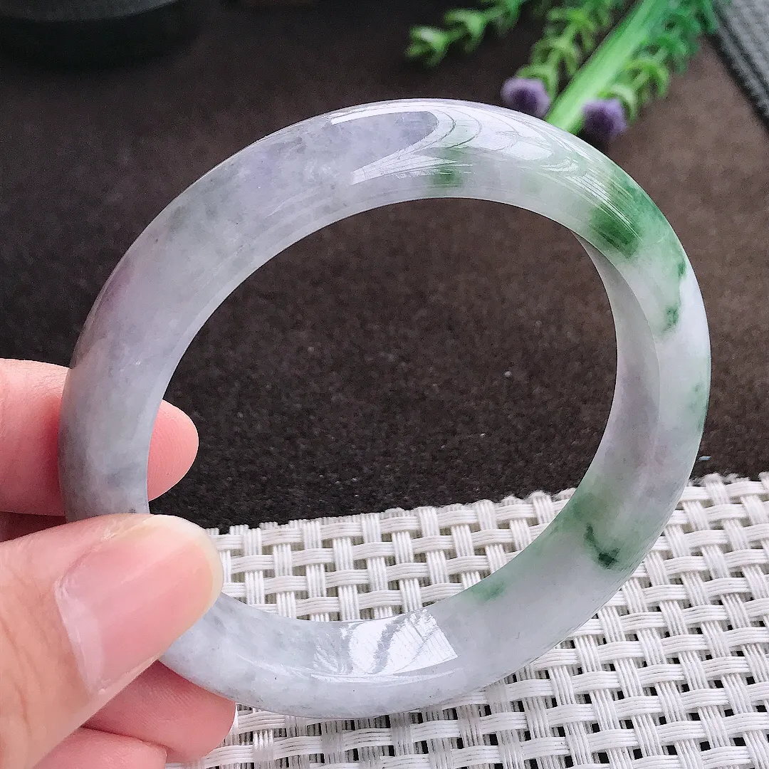 天然a货翡翠57.5/12.5/8.3老坑温润特色飘花手镯宽边翡翠玉手镯