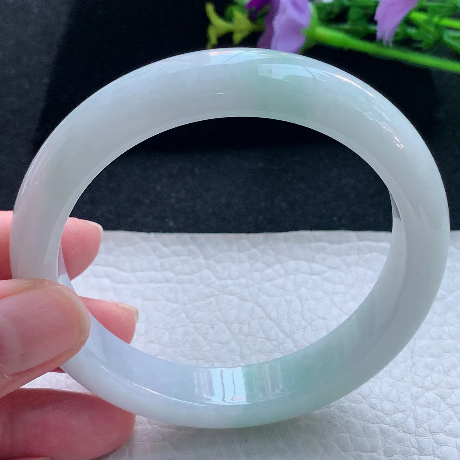 js大圈口60*12.8*8.5平安镯 缅甸翡翠玉手镯清新宽边玉手环