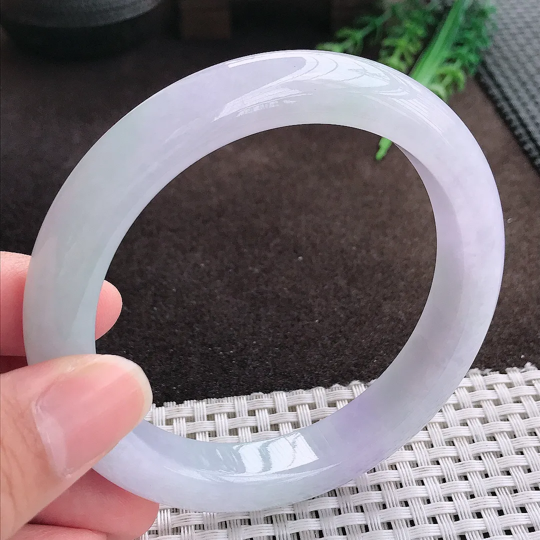 天然a货翡翠62.5/12.1/9.6老坑秀气冰润紫罗兰手镯宽边翡翠玉手镯