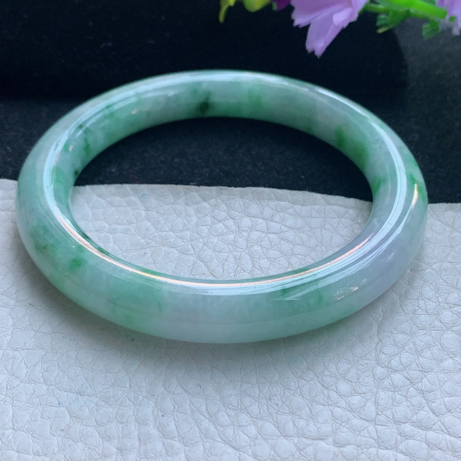 n自然光59*10.2*10.5美人镯 缅甸翡翠玉手镯飘花圆条玉手环 美人镯