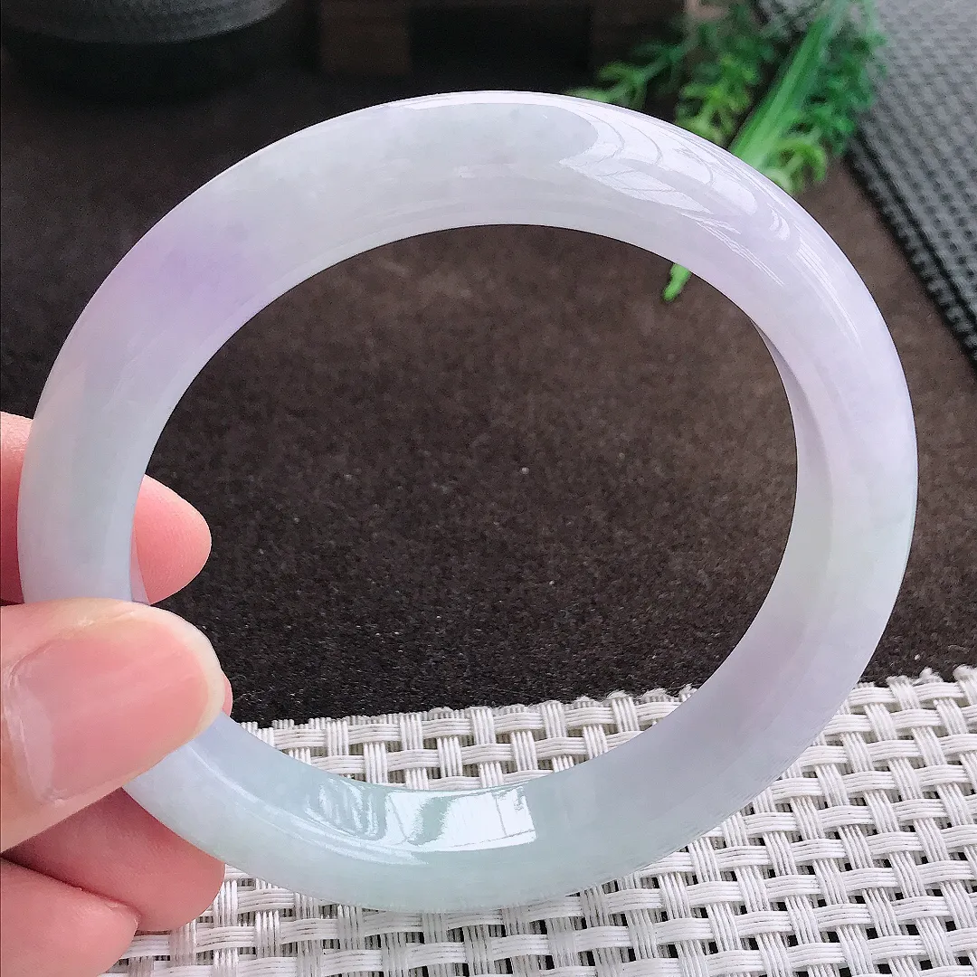 天然a货翡翠62.5/12.1/9.6老坑秀气冰润紫罗兰手镯宽边翡翠玉手镯