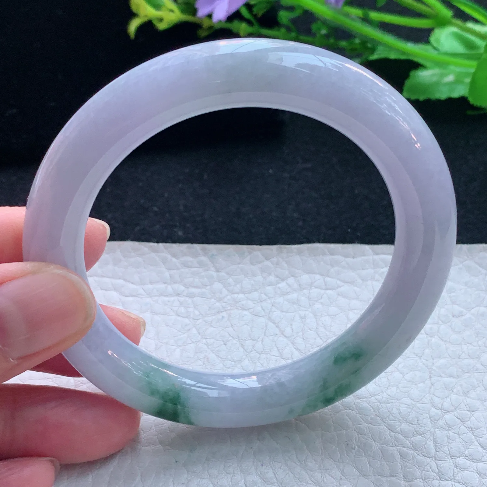 fl自然光55.5*11*10.6美人镯 缅甸翡翠玉手镯飘花圆条玉手环