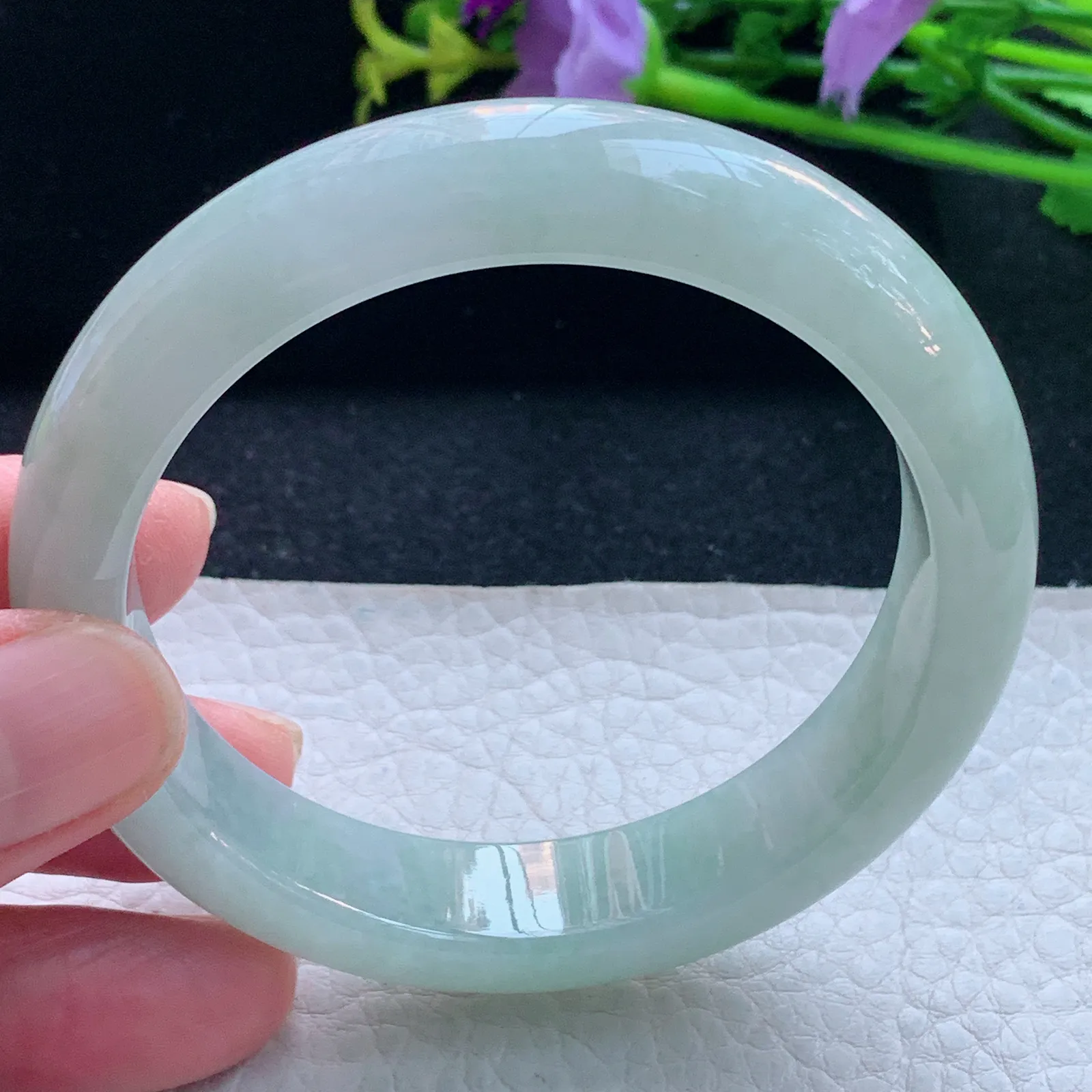 js自然光56*12.8*8.3平安镯 缅甸翡翠玉手镯清新宽边玉手环