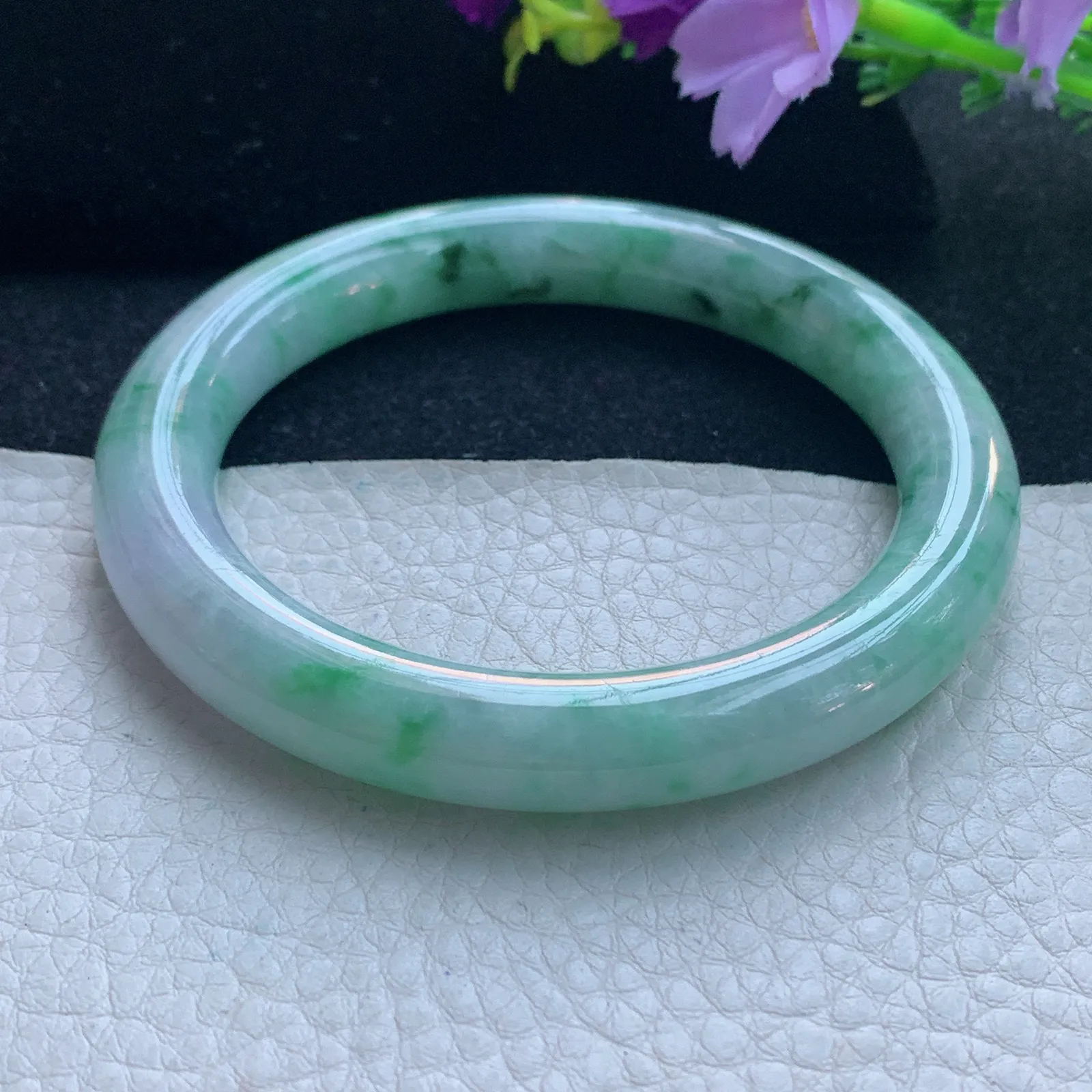 n自然光59*10.2*10.5美人镯 缅甸翡翠玉手镯飘花圆条玉手环 美人镯