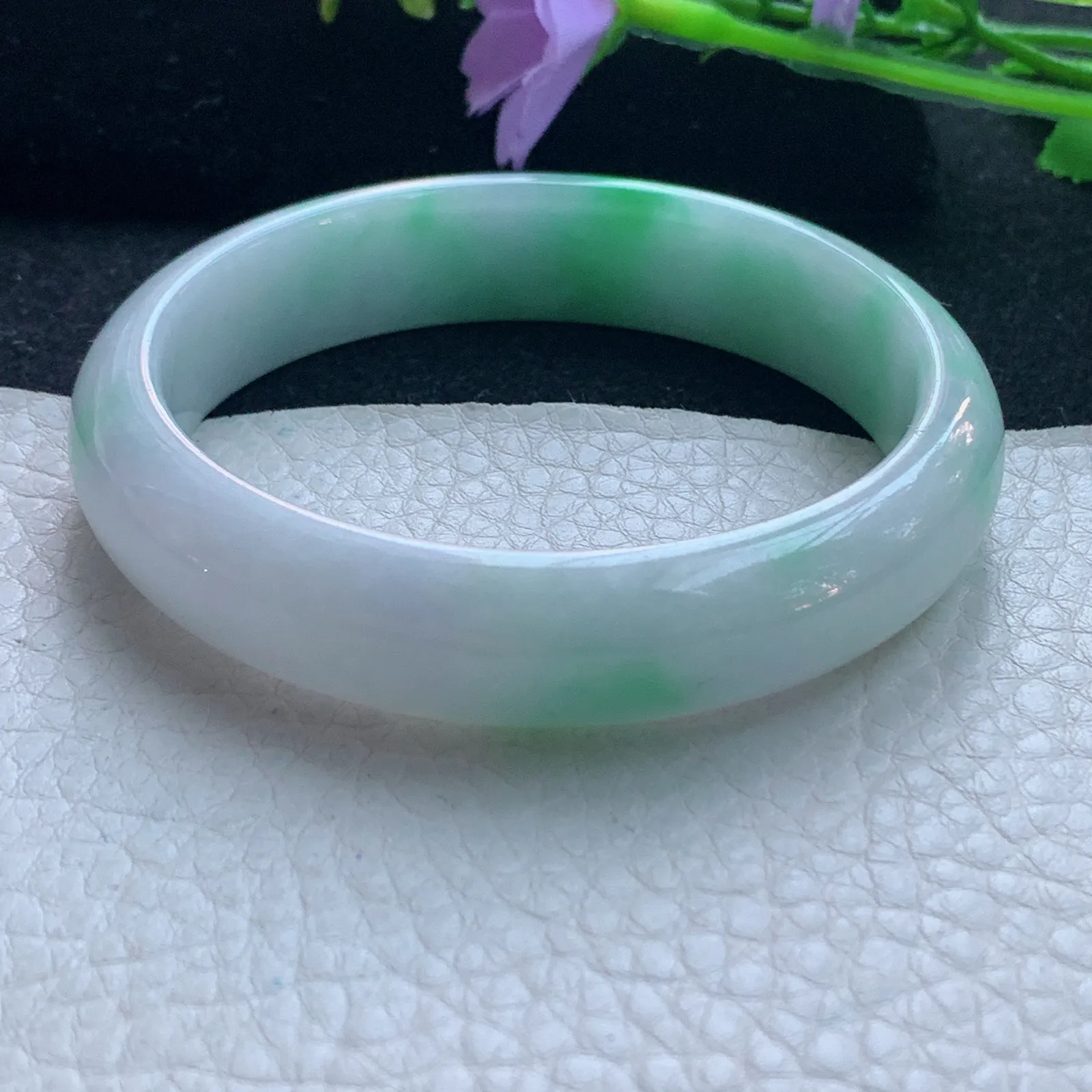 yh自然光57.5*13.5*7.3平安镯 缅甸翡翠玉手镯飘阳绿宽边玉手环