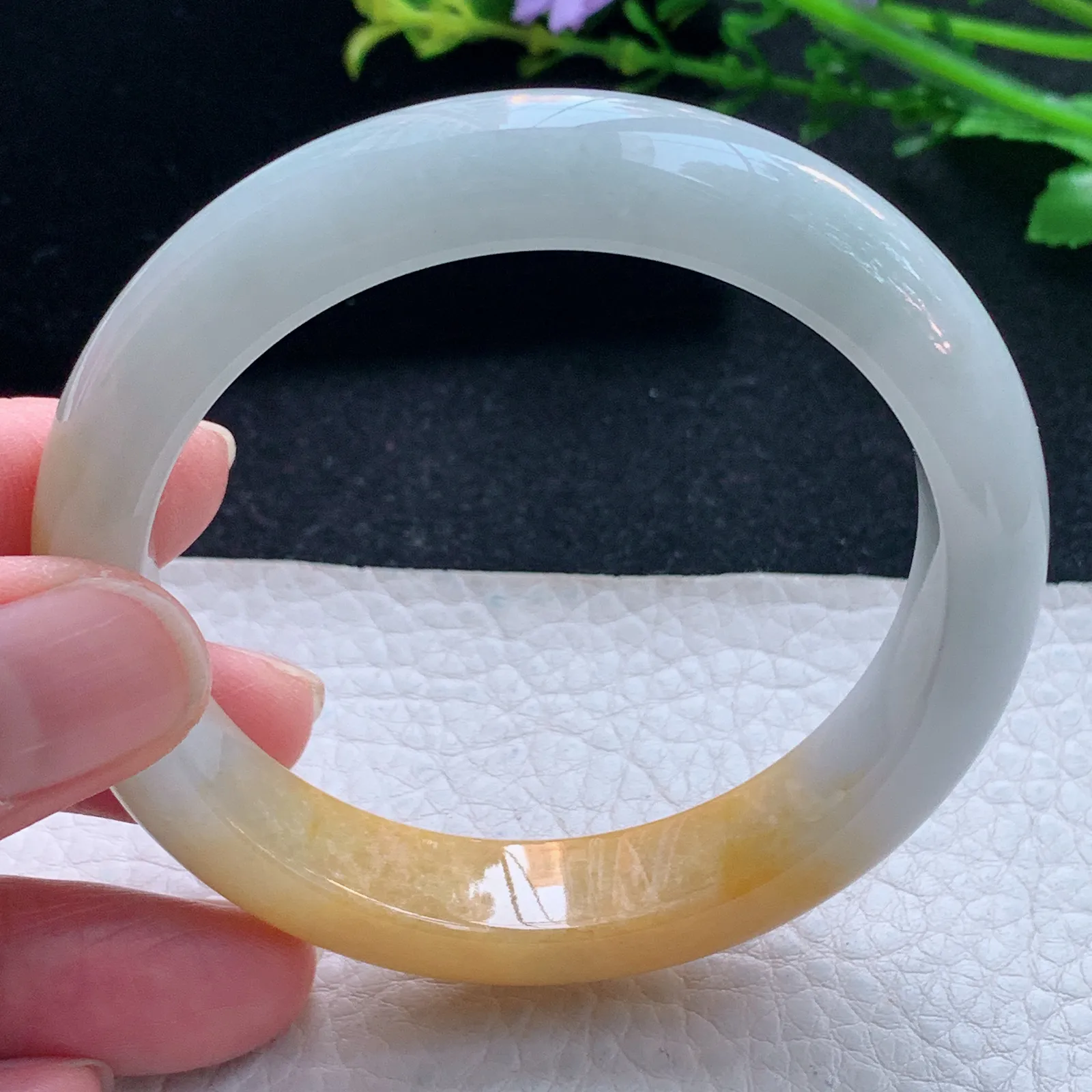 z自然光55*12.3*8.2平安镯 缅甸翡翠玉手镯双彩招财玉手环