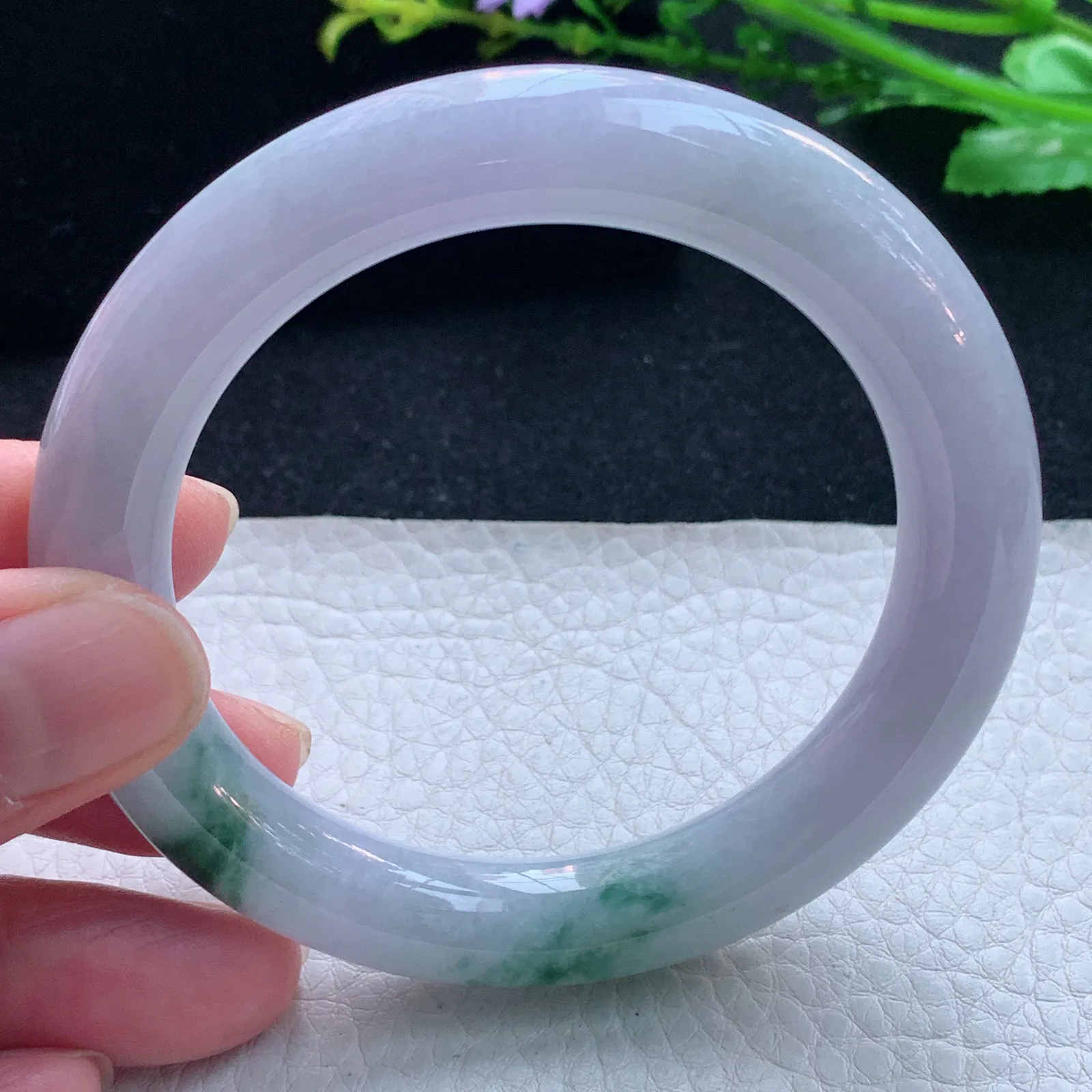 fl自然光55.5*11*10.6美人镯 缅甸翡翠玉手镯飘花圆条玉手环