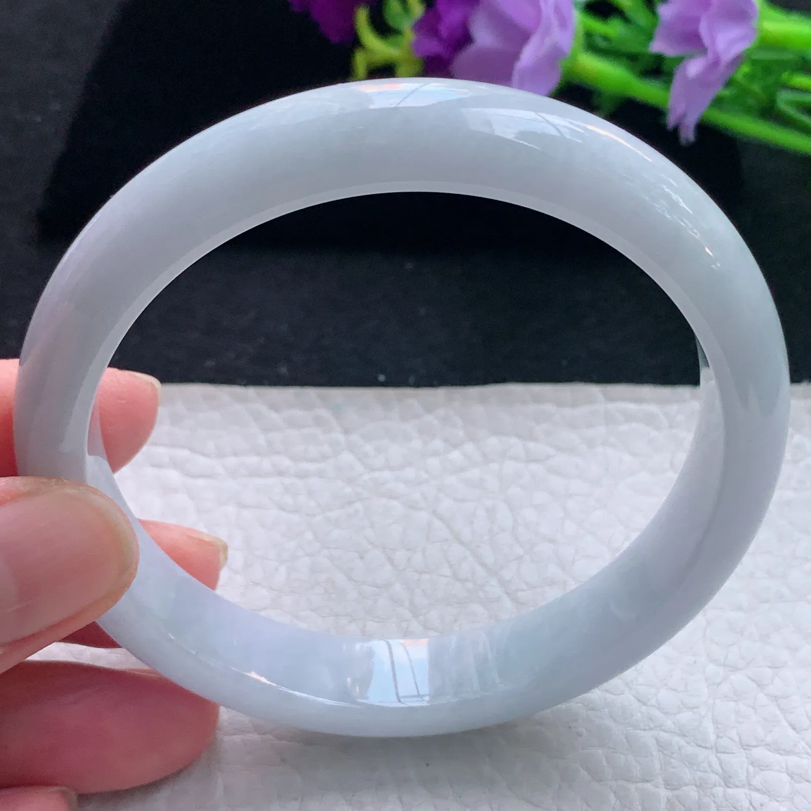 hy大圈口62*12.3*7.7平安镯 缅甸翡翠玉手镯飘绿大气宽边玉手环