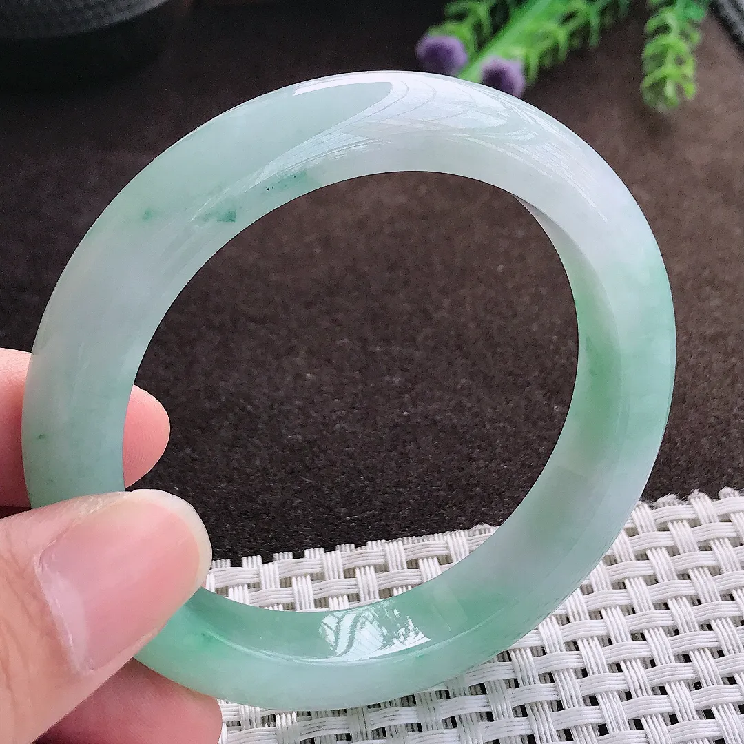 天然a货翡翠55.5/12/8.8老坑病假果冻冰晴绿手镯宽边翡翠玉手镯