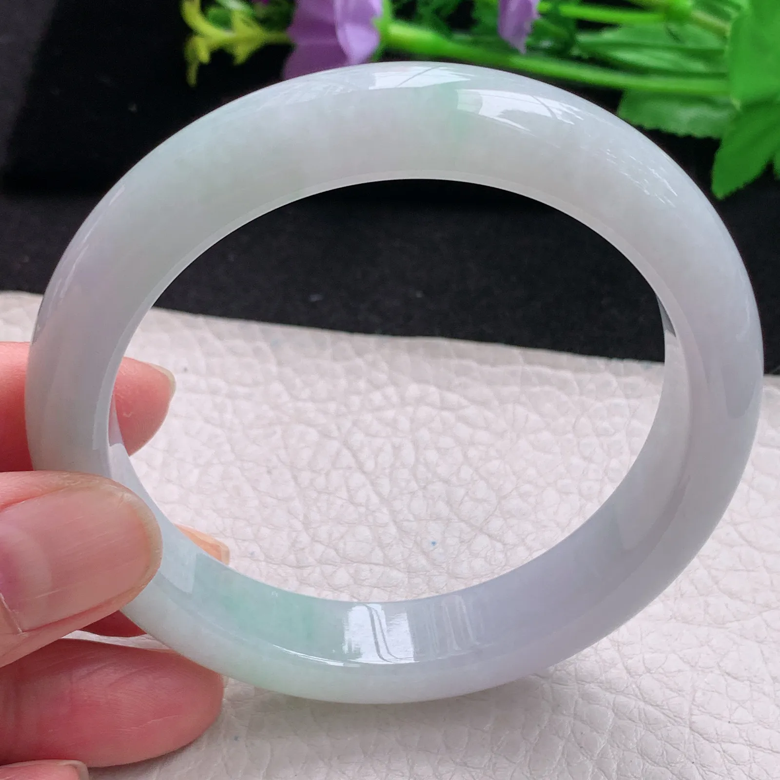 li大圈口60.5*12.6*8.8平安镯 缅甸翡翠玉手镯清新大气宽边玉手环 美人镯